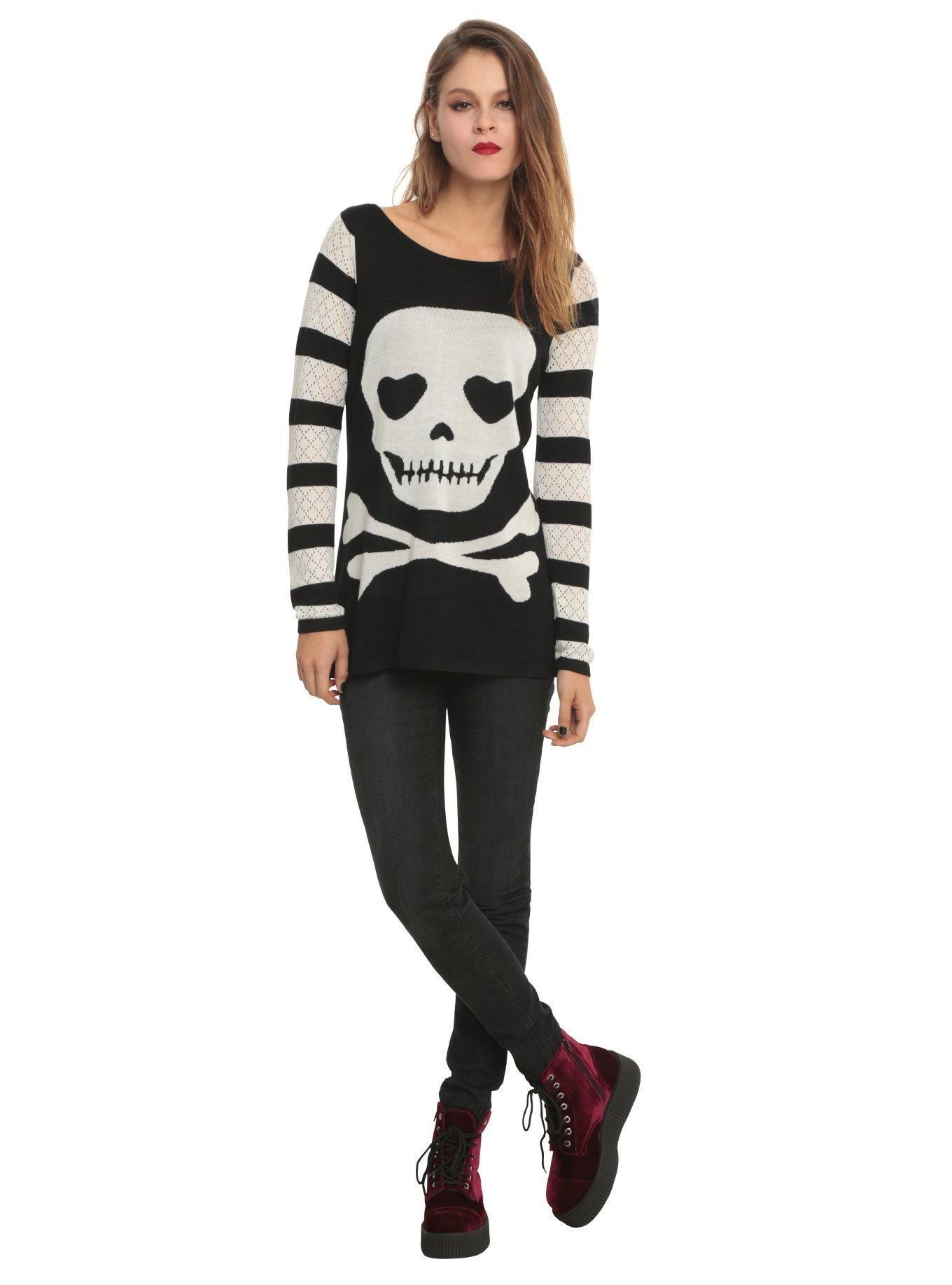 Jawbreaker Striped Skull Girls Sweater, BLACK, alternate