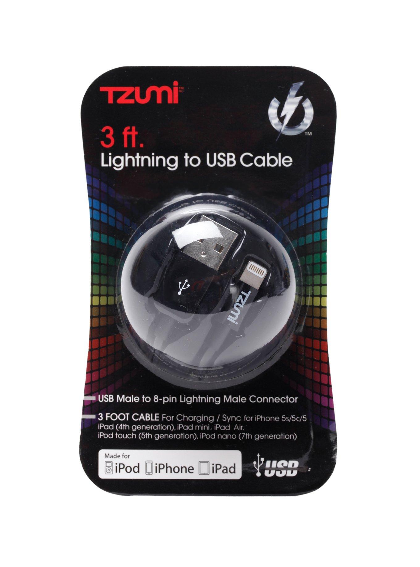Tzumi Black 3' Lightning To USB Cable, , alternate