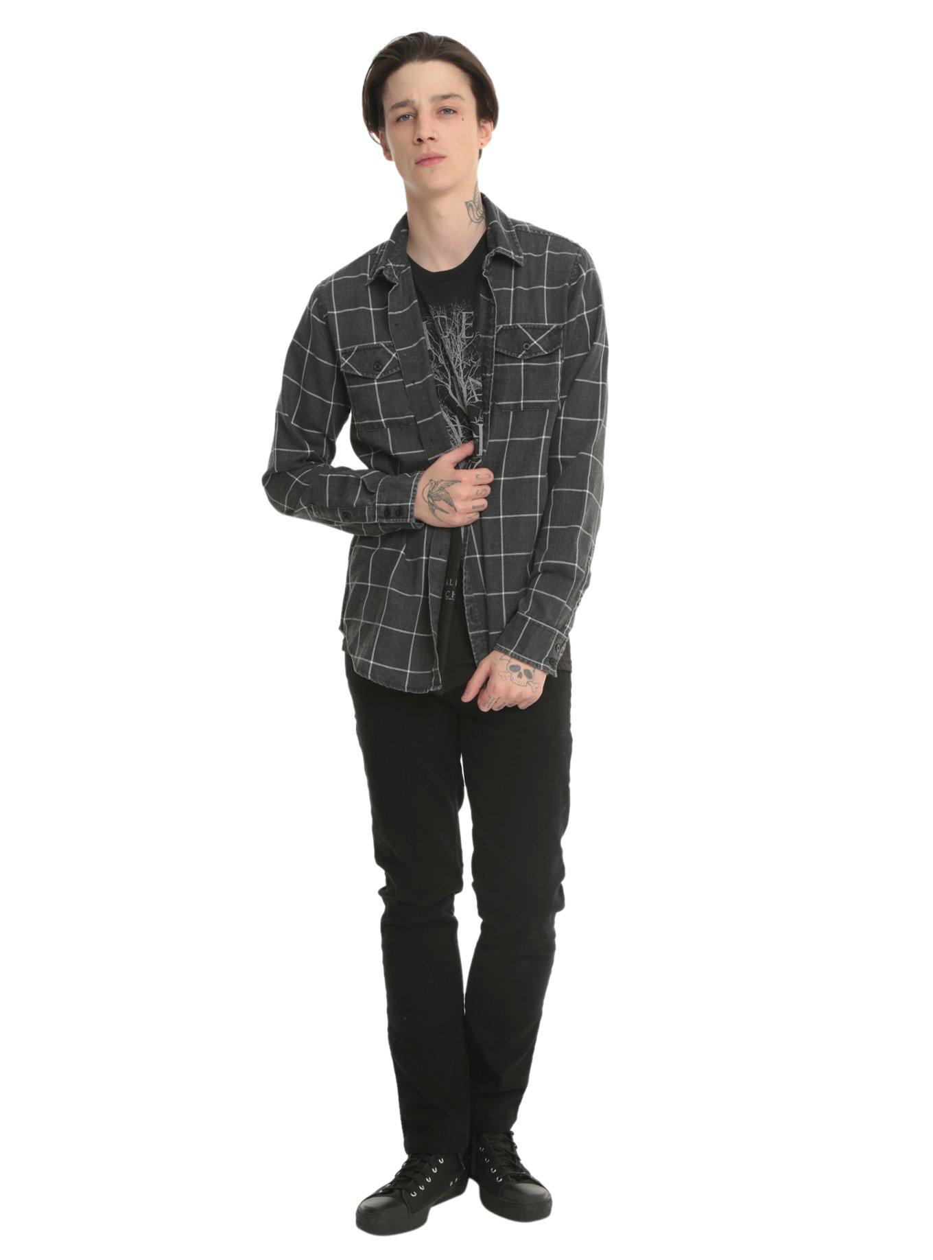 RUDE Faded Black Grid Plaid Woven, , alternate