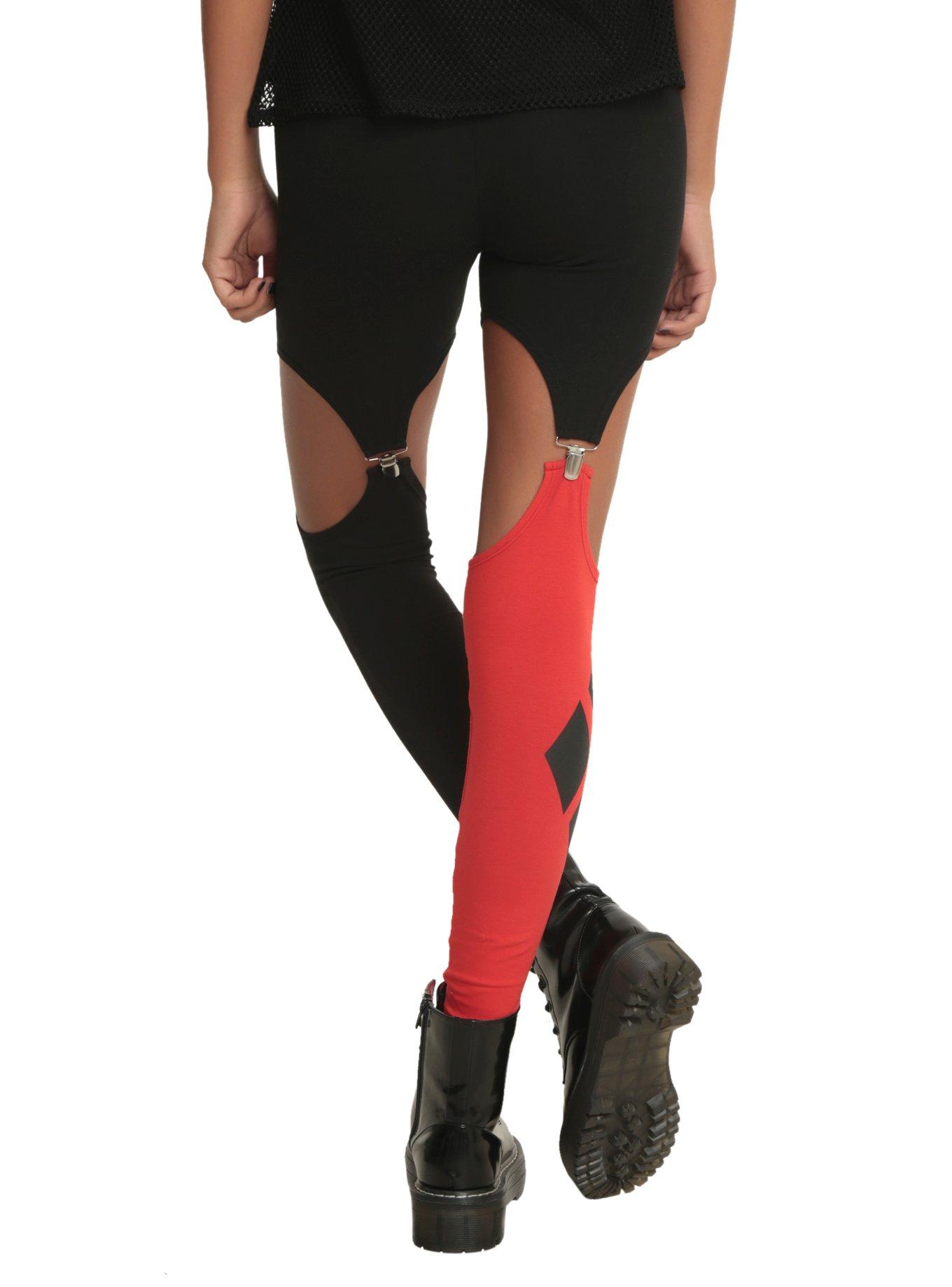 DC Comics Harleen Collection Red And Black Garter Leggings, , alternate