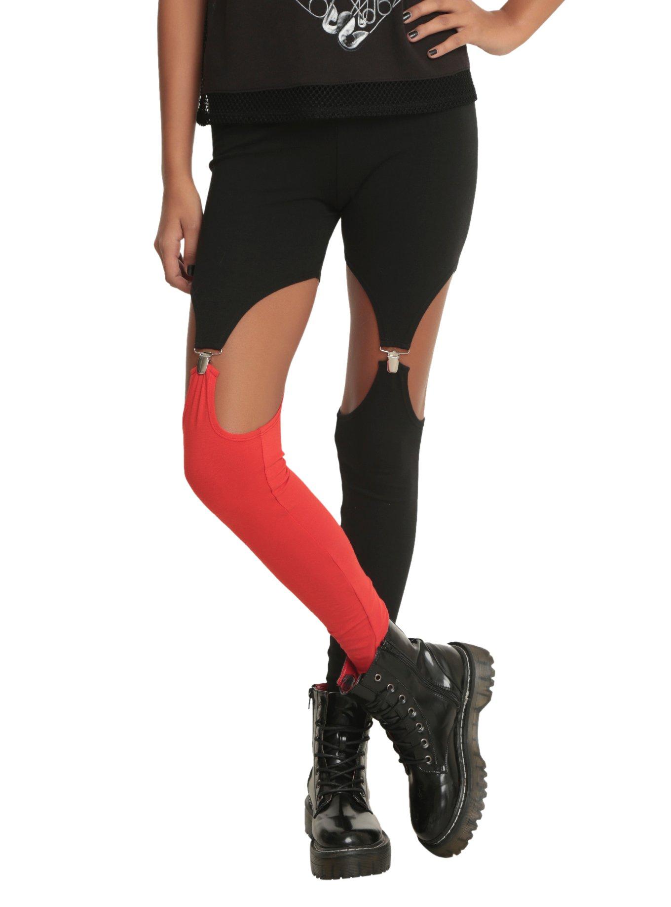 DC Comics Harleen Collection Red And Black Garter Leggings, , alternate