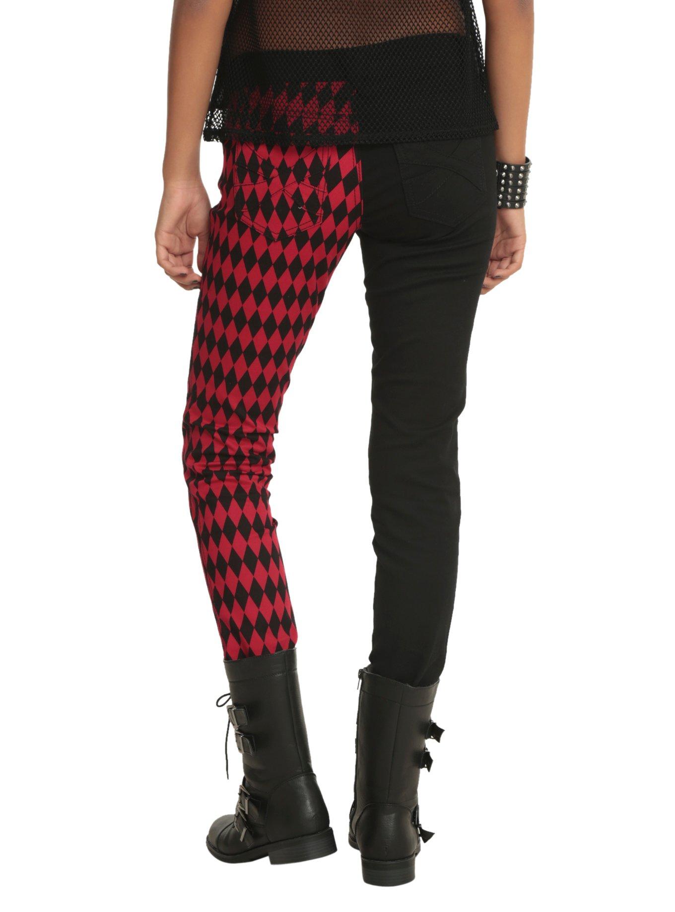 Royal Bones Black & Red Diamond Split Leg Skinny Jeans, , alternate