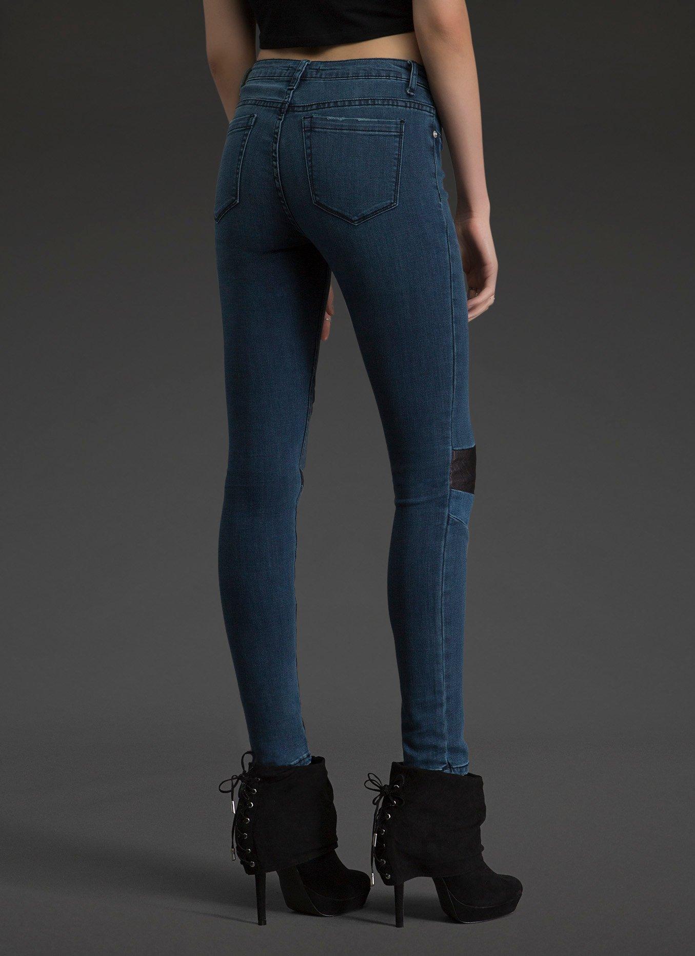 Patchwork Skinny Jeans, DARK BLUE, alternate