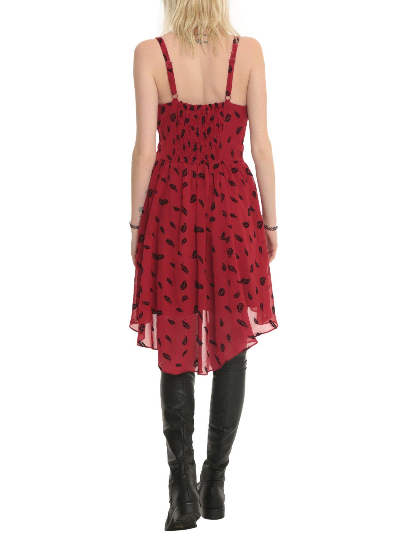 Royal Bones Red & Black Feather Hi-Lo Dress, , alternate