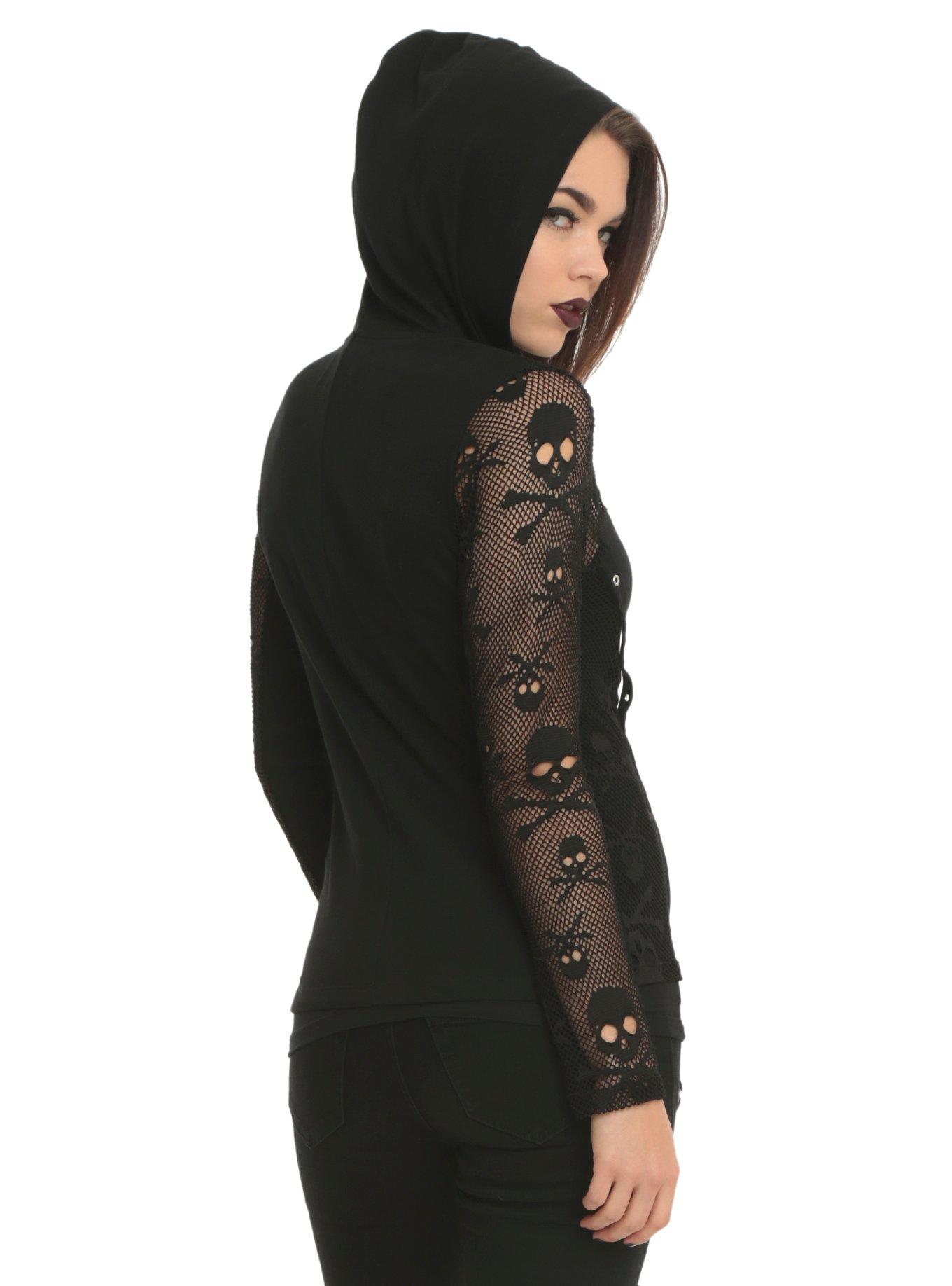 Royal Bones By Tripp Black Skull Mesh Girls Hoodie, , alternate
