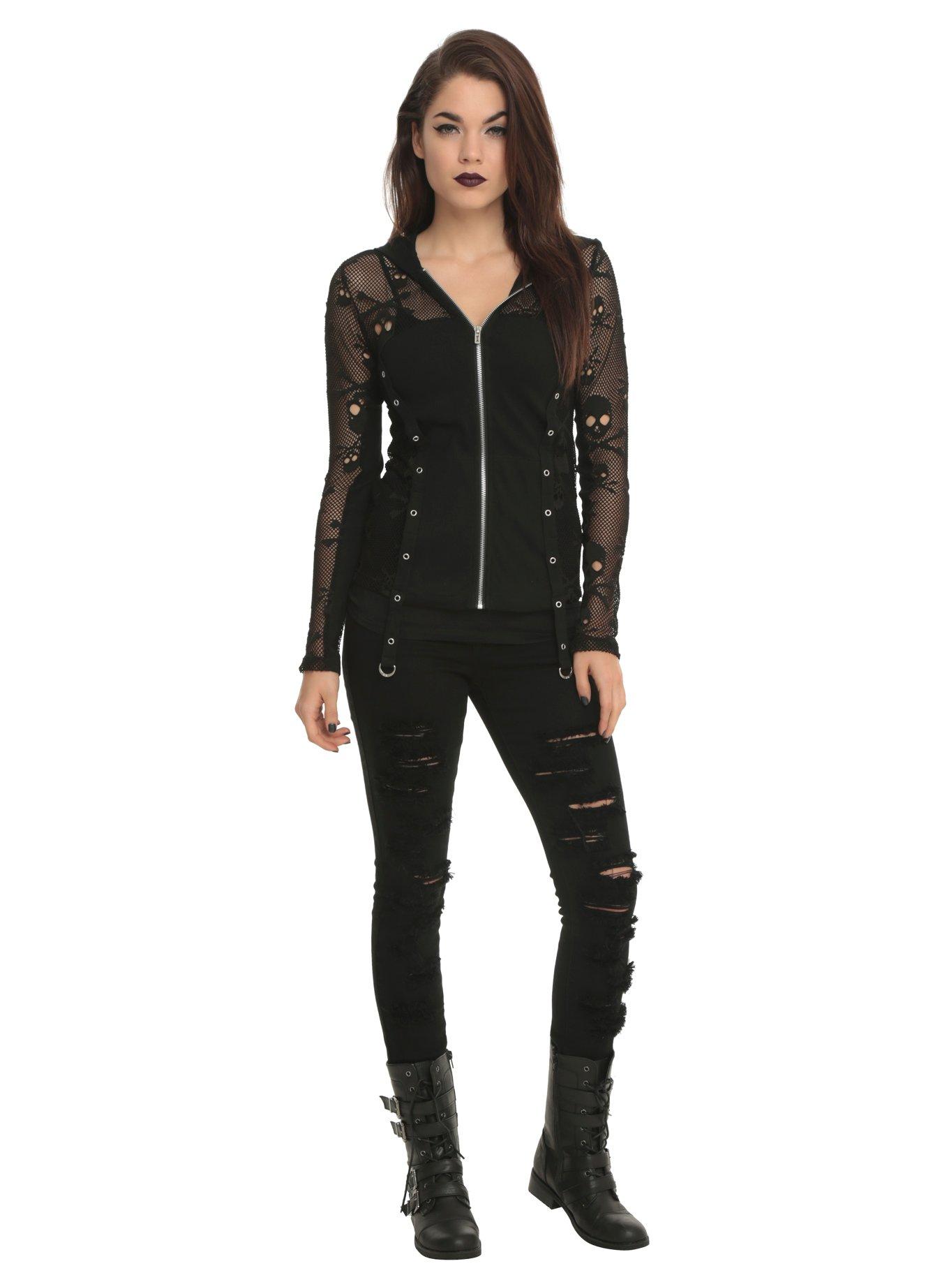 Royal Bones By Tripp Black Skull Mesh Girls Hoodie, , alternate