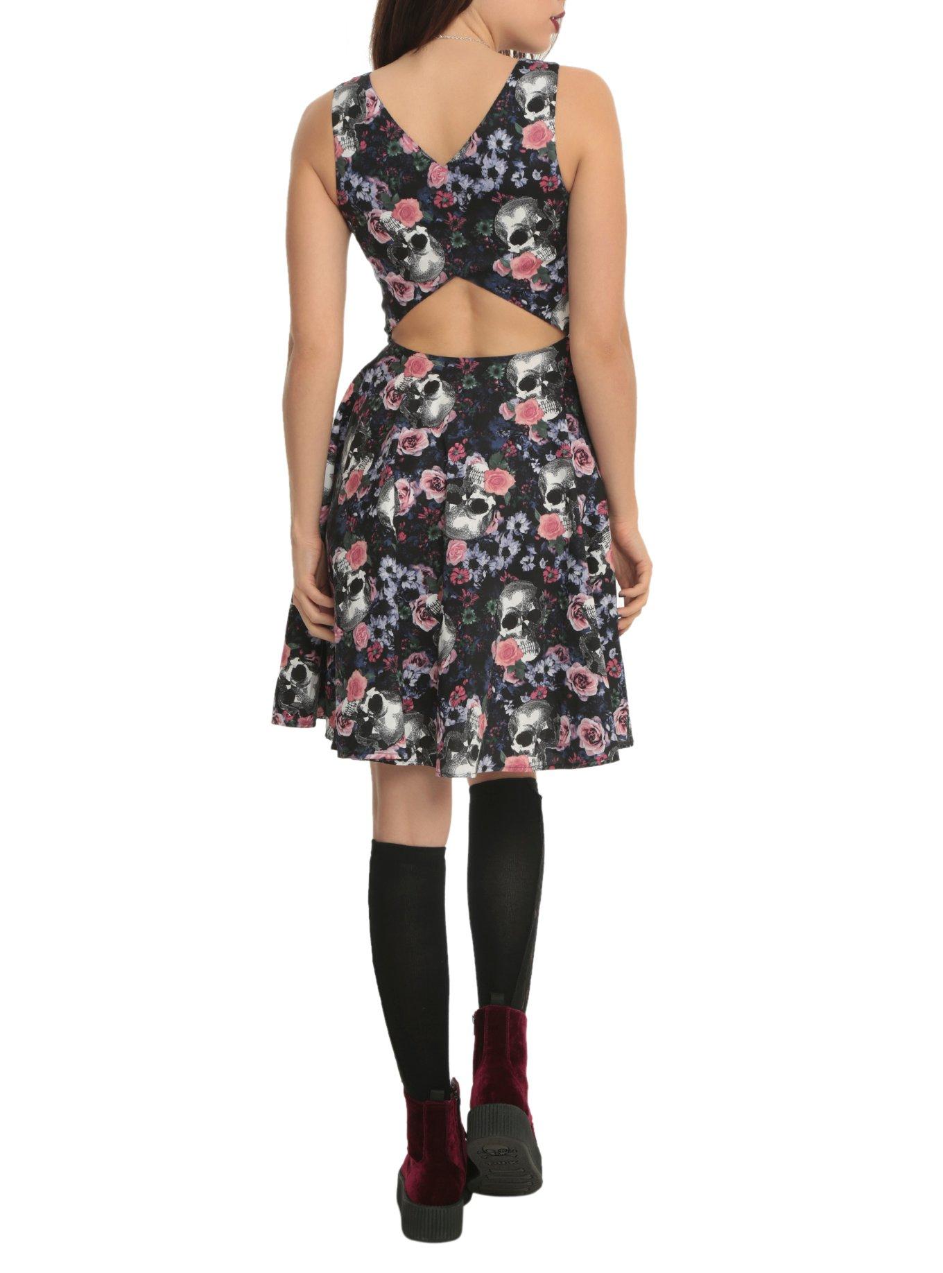 Hell Bunny Floral Skull Cutout Dress, , alternate