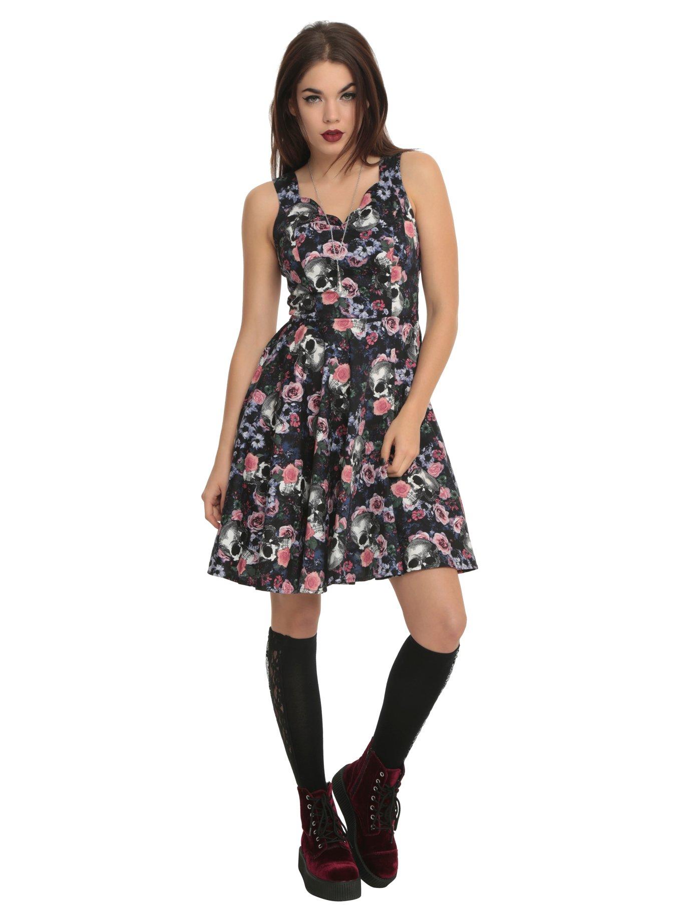 Hell Bunny Floral Skull Cutout Dress, , alternate