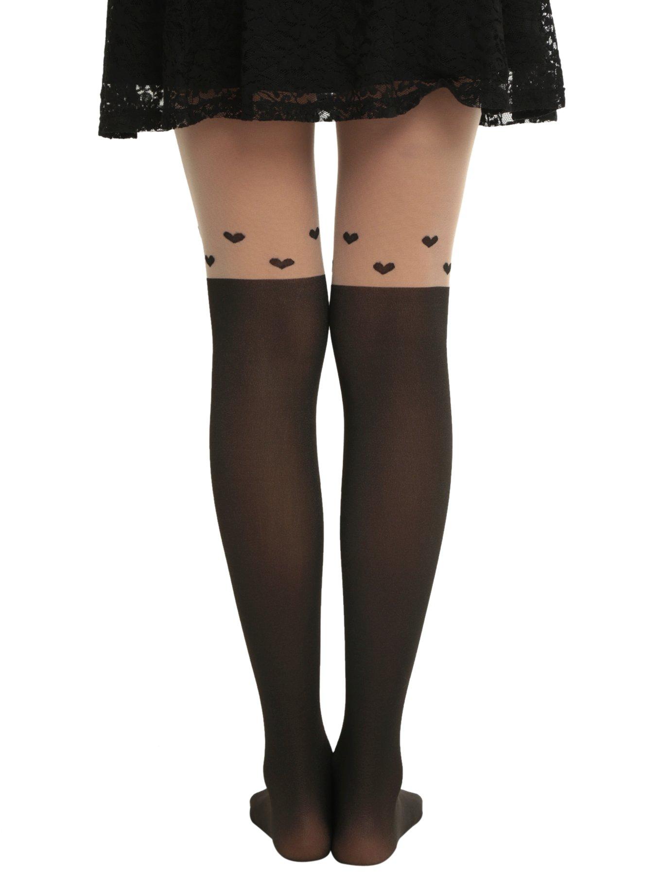 LOVEsick Floating Hearts Faux Thigh High Tights, , alternate