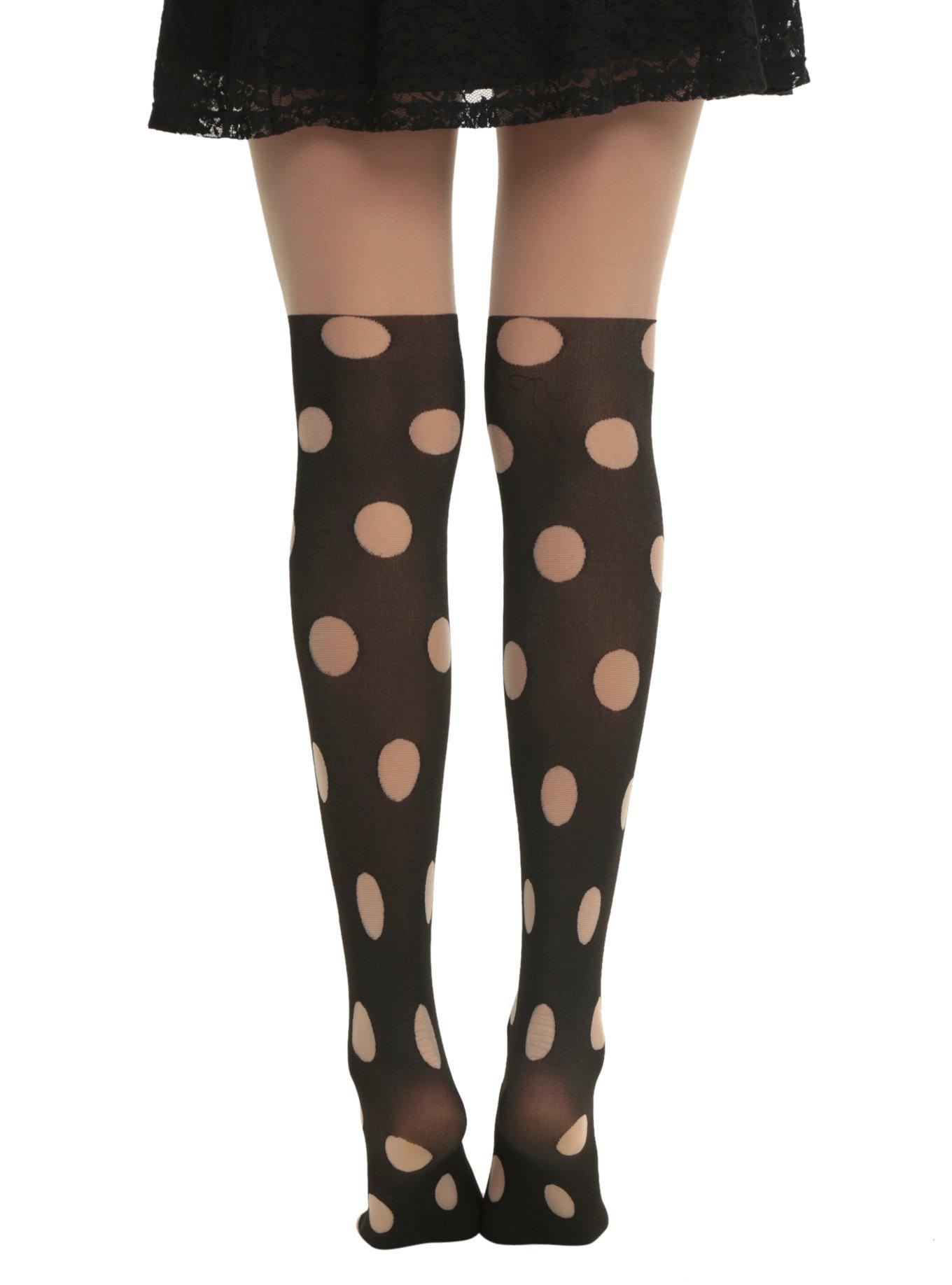 LOVEsick Duck Polka Dot Faux Thigh High Tights, , alternate
