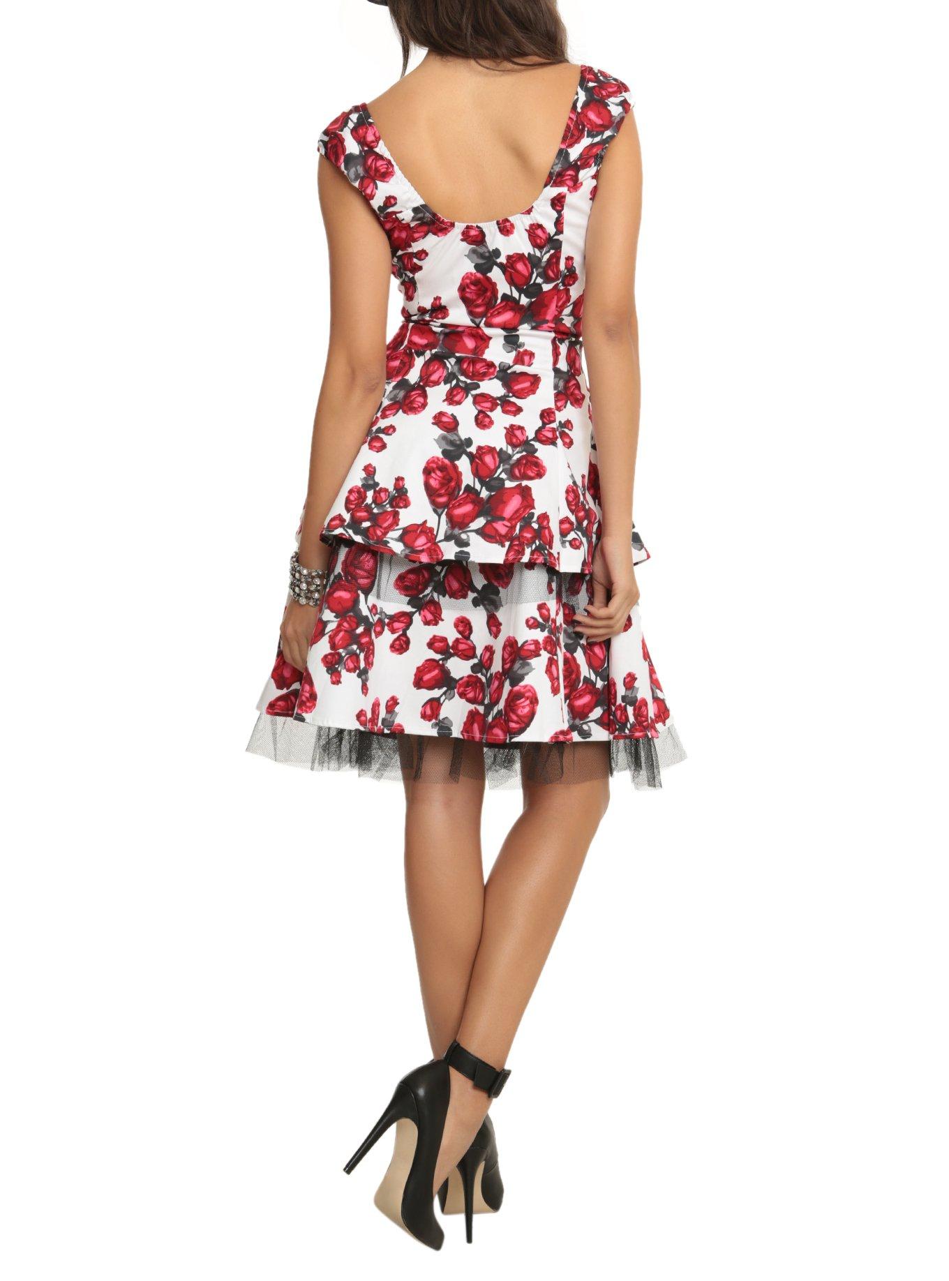 White And Red Rose Swing Dress, , alternate