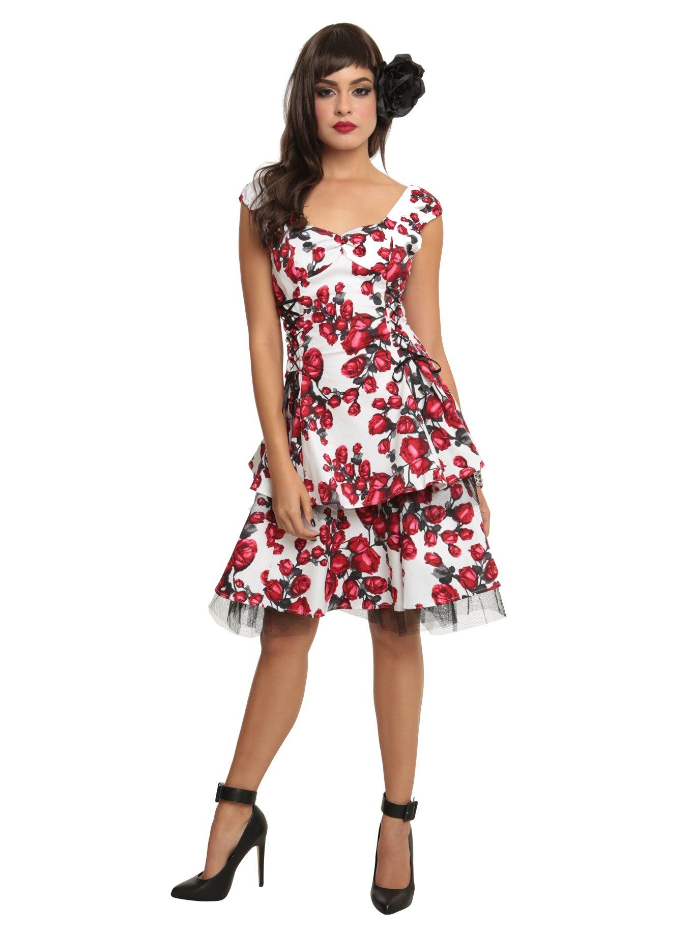 White And Red Rose Swing Dress, , alternate