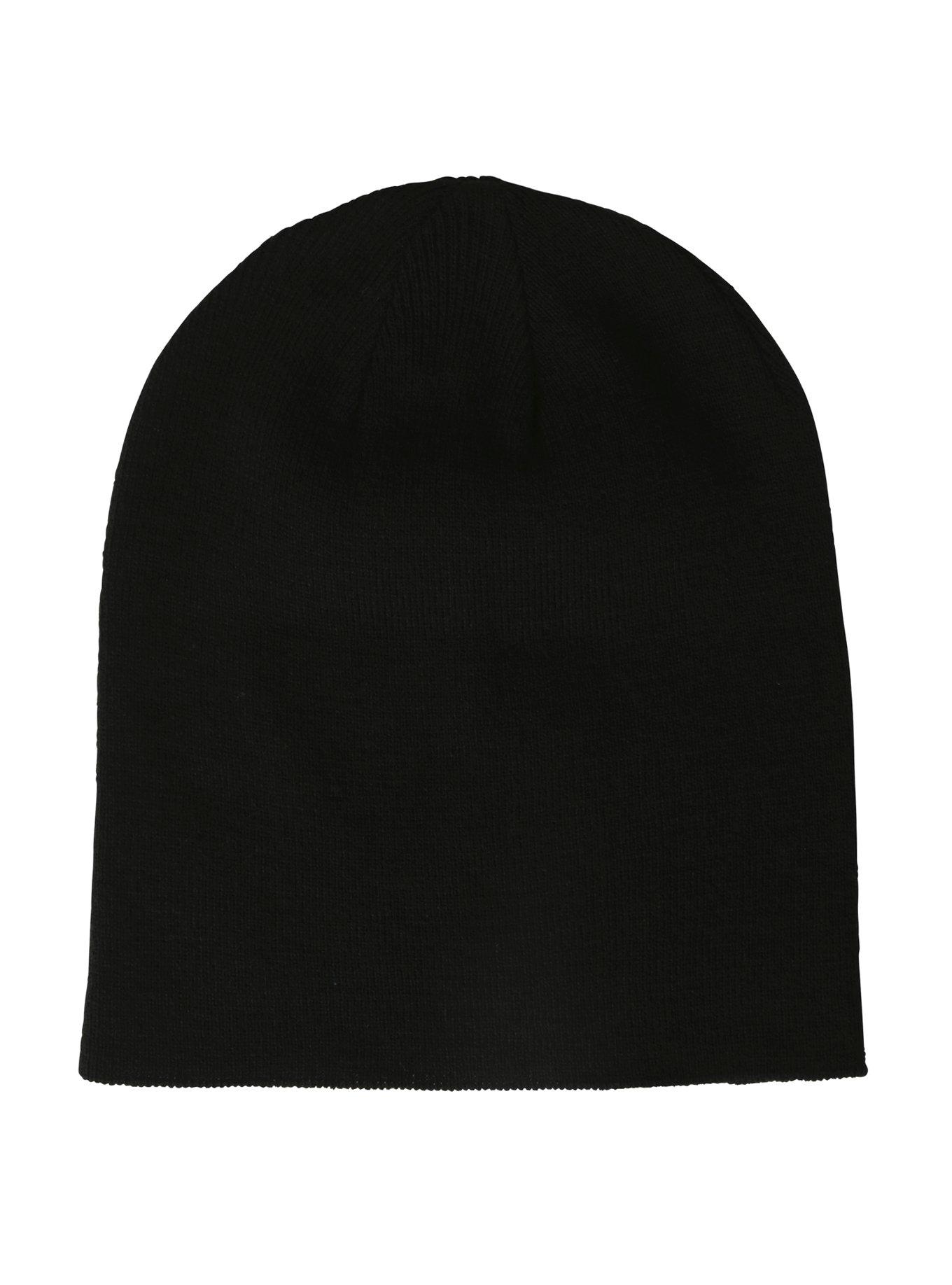 Black Lightweight Knit Slouch Beanie, , alternate