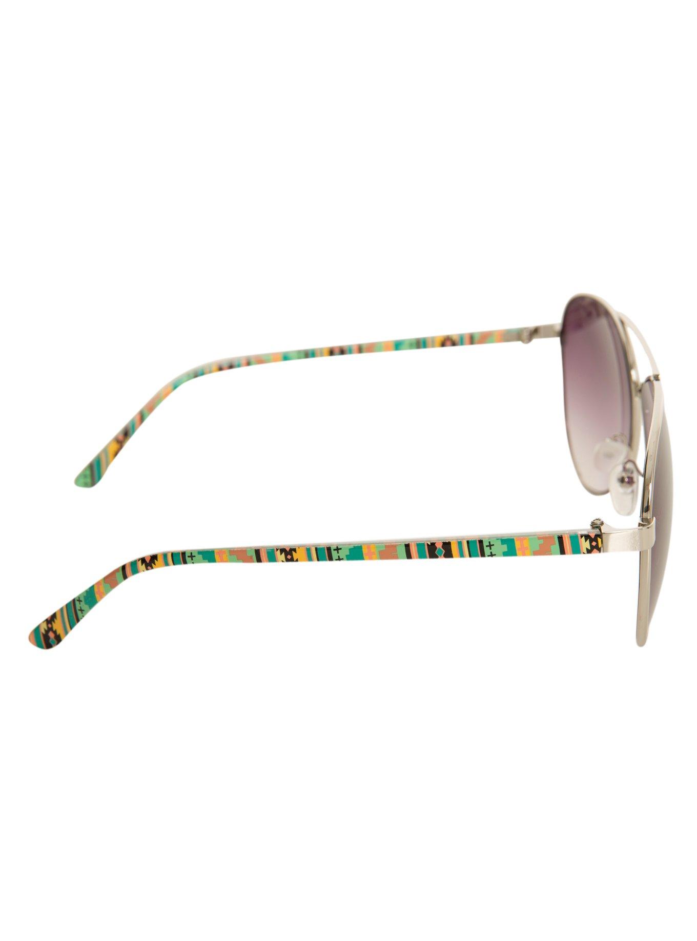 Green & Yellow Aztec Aviator Sunglasses, , alternate