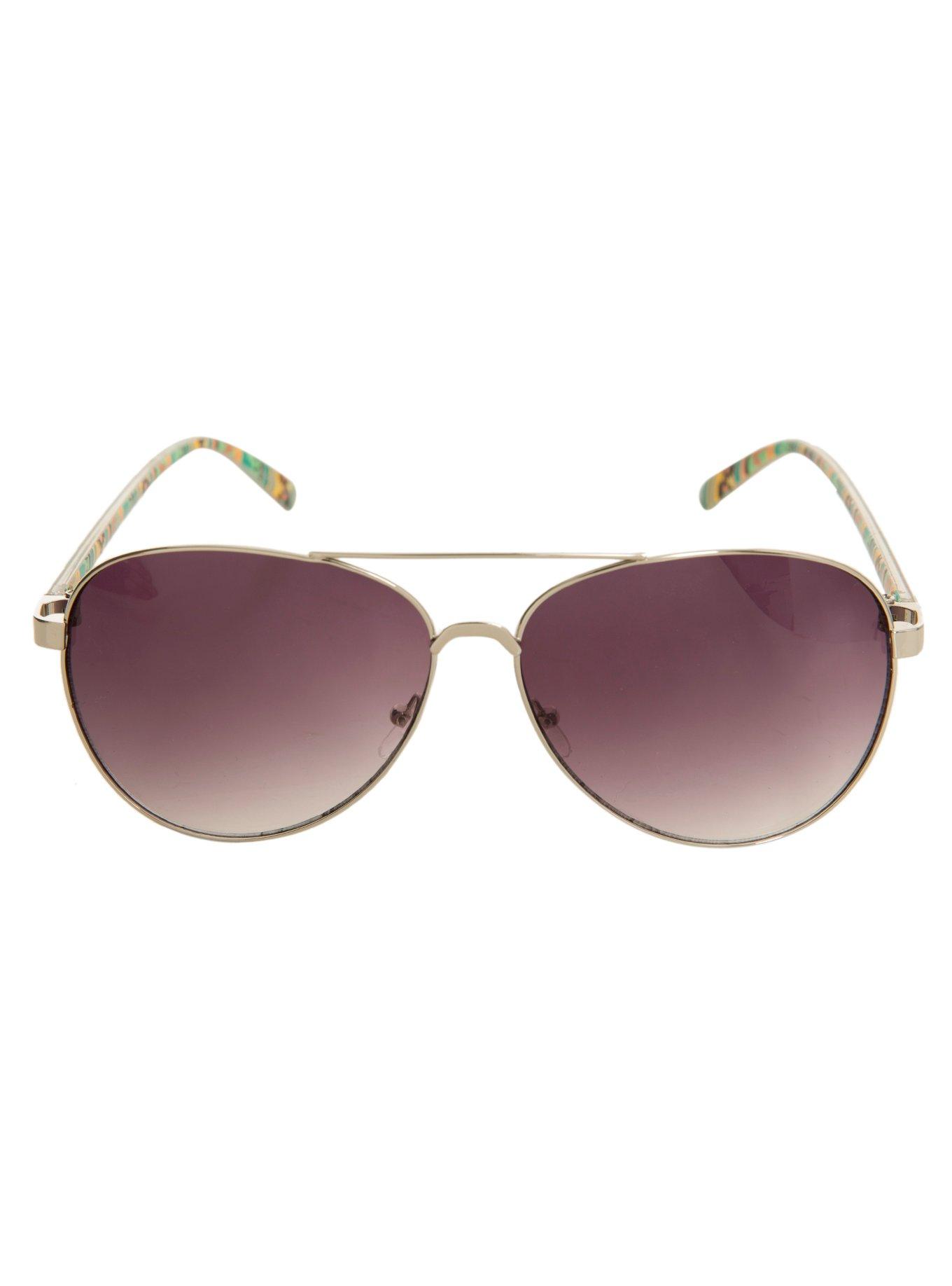 Green & Yellow Aztec Aviator Sunglasses, , alternate