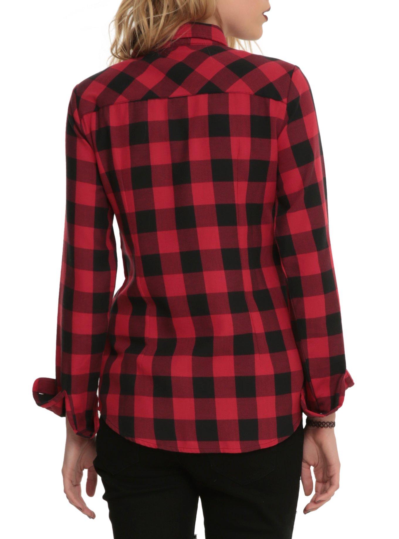 Black And Red Plaid Girls Woven Button-Up, , alternate