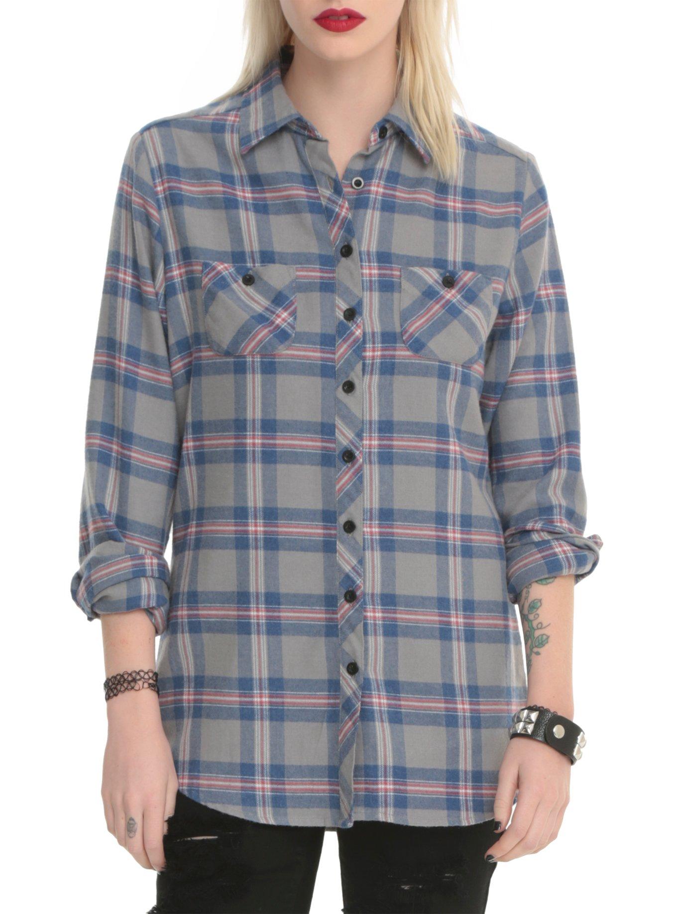 Music Is My Life Grey Plaid Top, , alternate