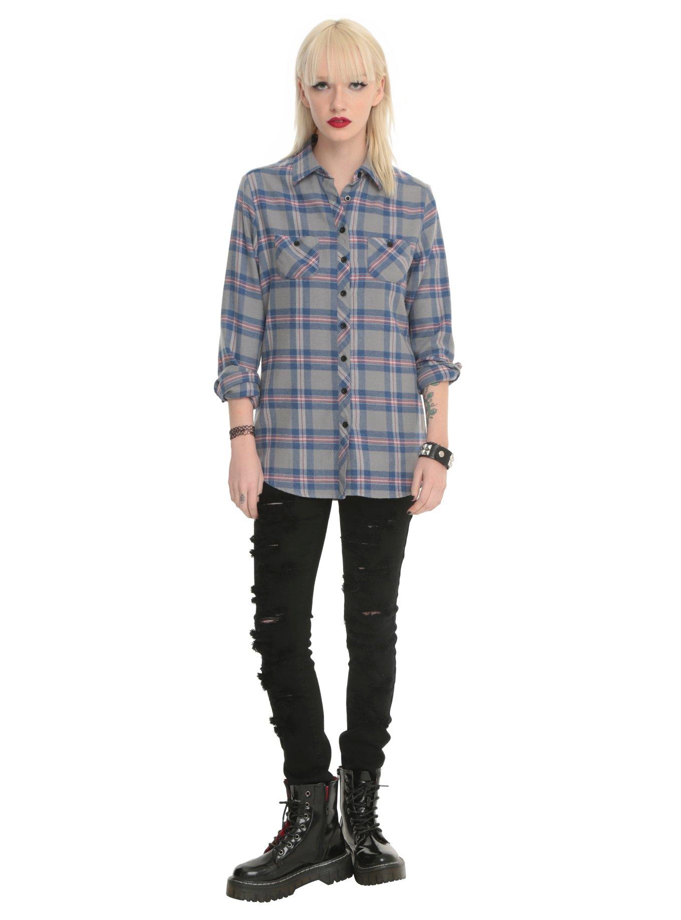 Music Is My Life Grey Plaid Top, , alternate
