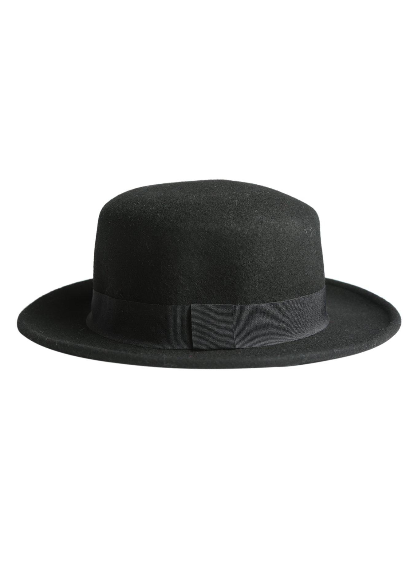 Black Felt Boater Hat, , alternate