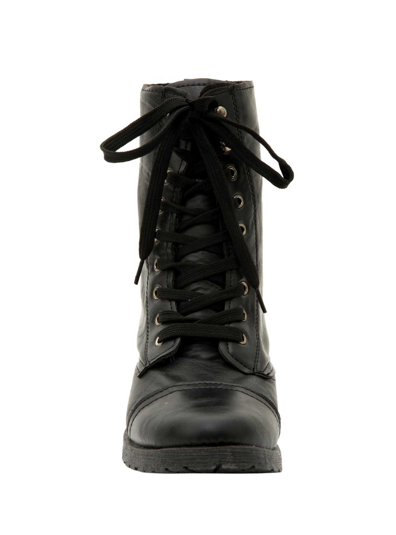 Black Floral Lined Combat Boots, , hi-res