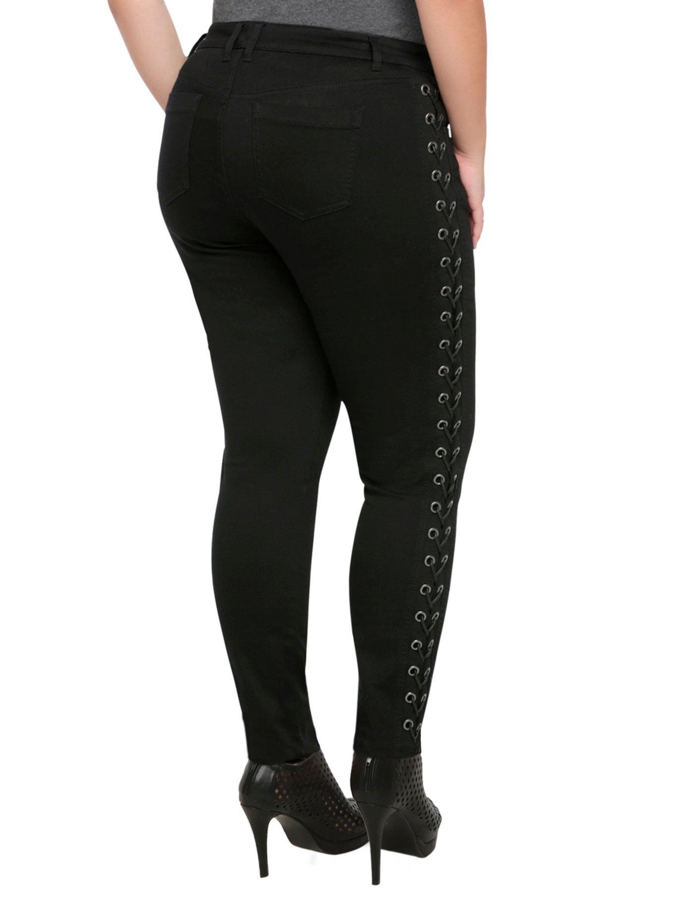 Tripp Black Lace-Up Skinny Jeans Plus Size, BLACK, alternate