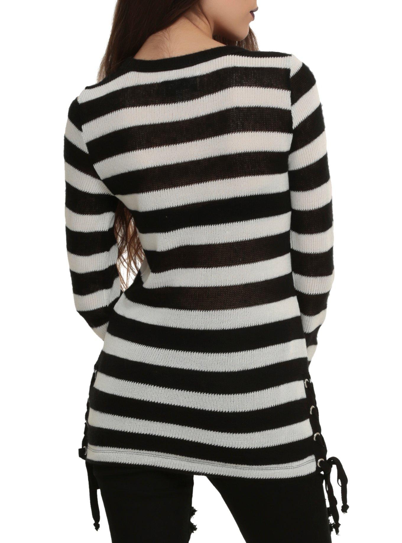 Royal Bones By Tripp Black & White Striped Tunic Sweater, , alternate