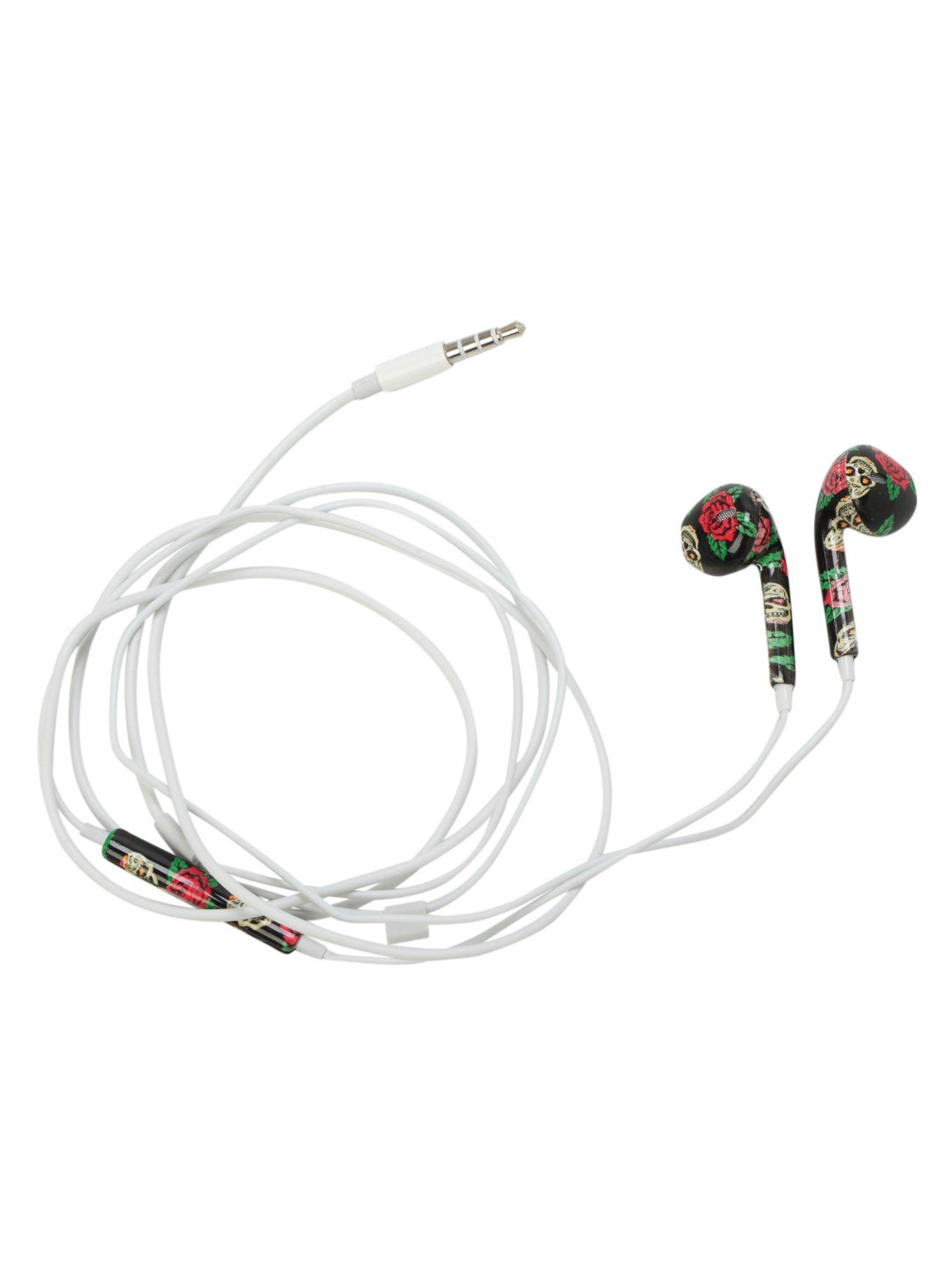 MiCase Sugar Skull Rose Print Earbuds, , alternate