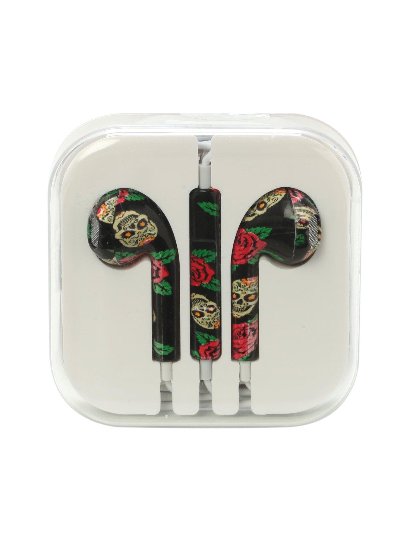 MiCase Sugar Skull Rose Print Earbuds, , alternate