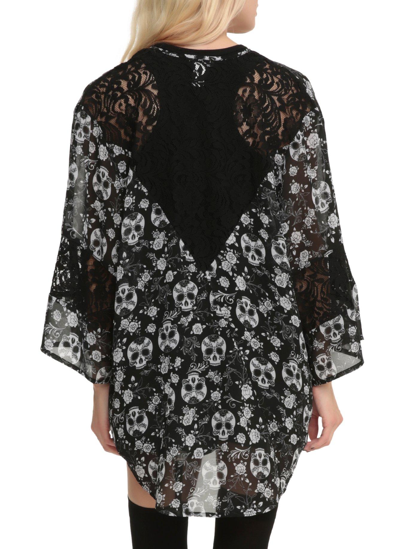 Sugar Skull Rose Kimono Top, , alternate