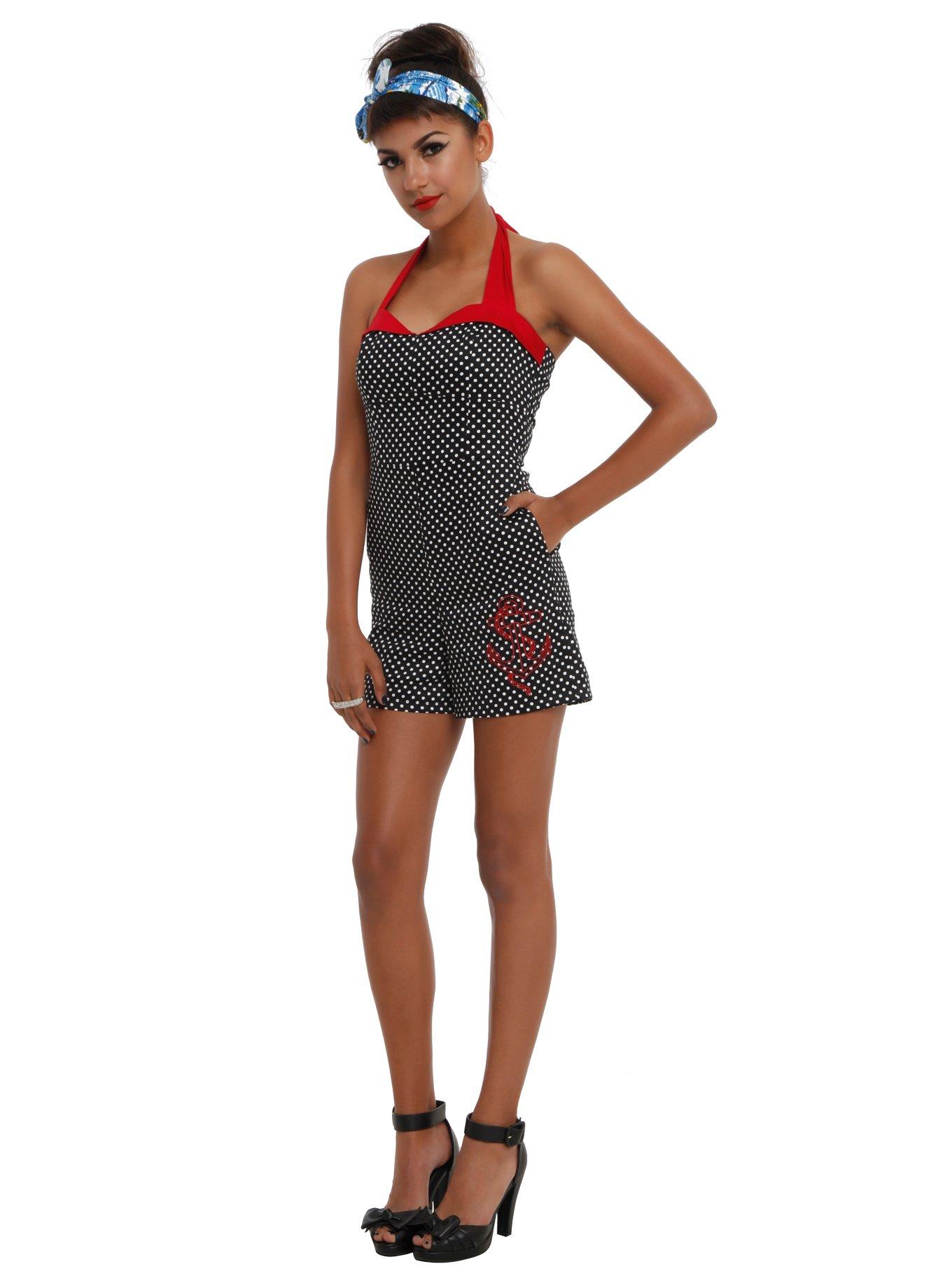 Anchor Polka Dot Romper, BLACK, alternate