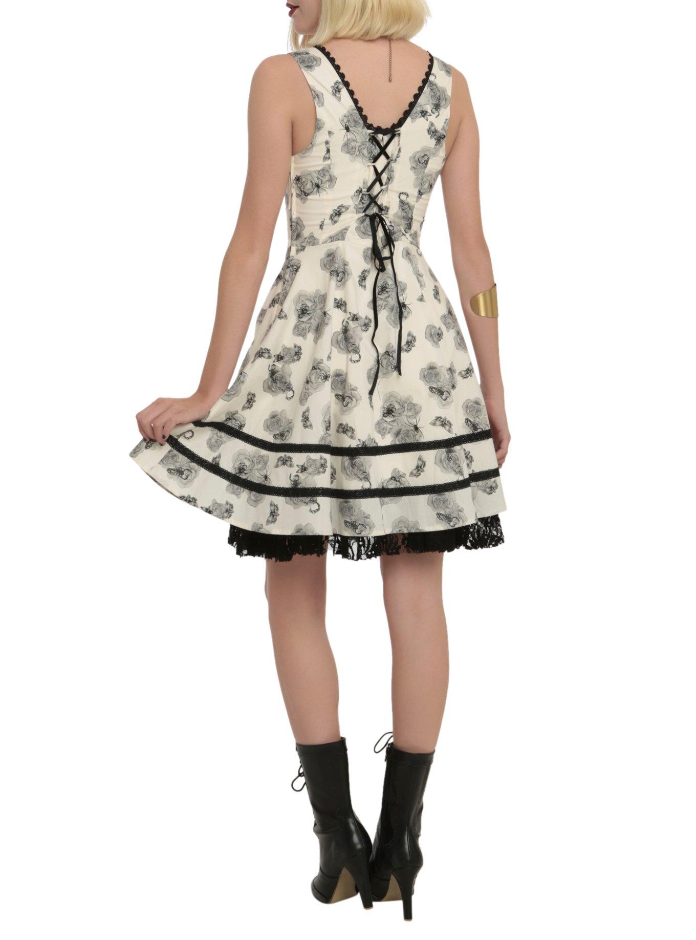 Floral Insect Printed Dress, BLACK, alternate