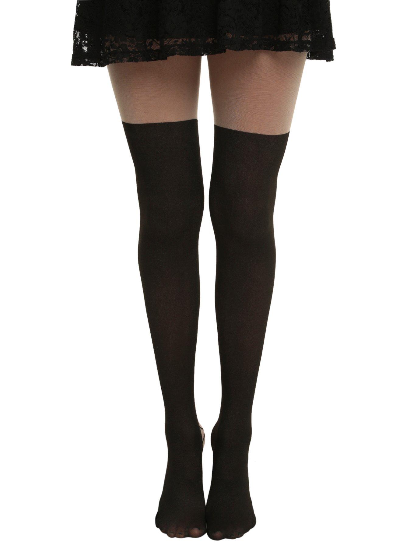 LOVEsick Faux Thigh High Lace-Up Tights, , alternate