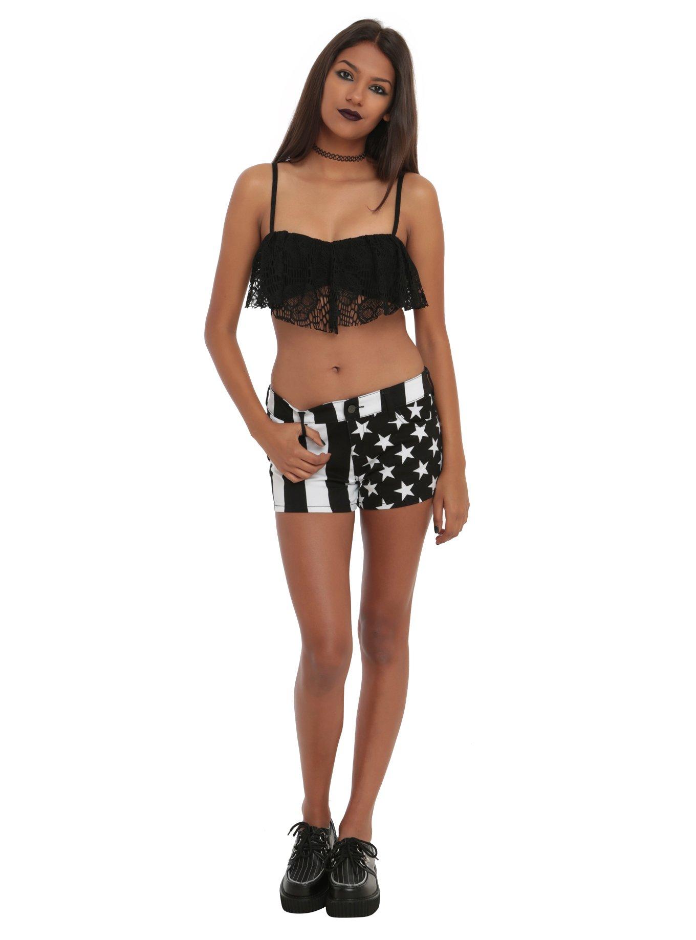 LOVEsick Black Skull Lace Flounce Bralette, BLACK, alternate