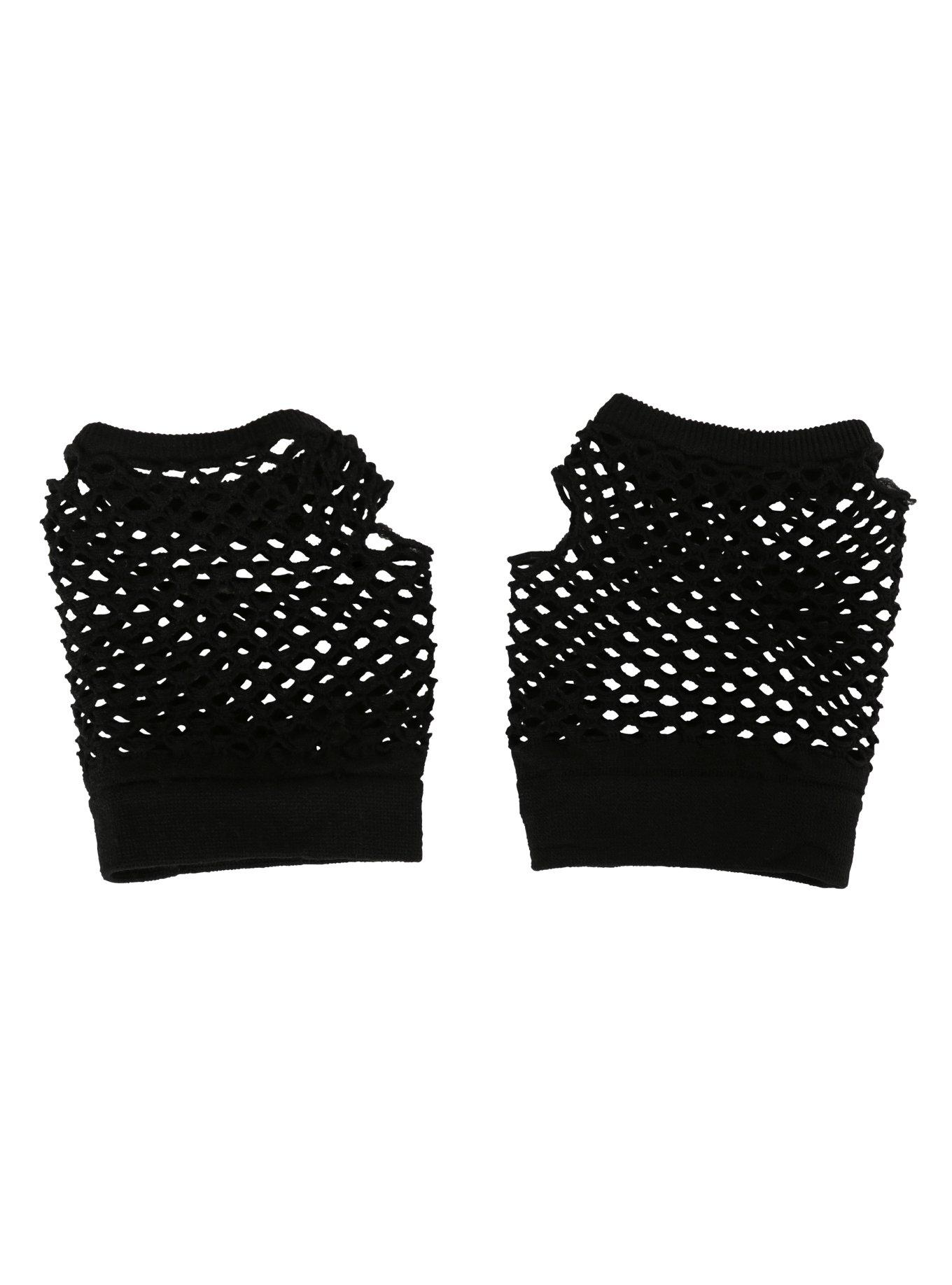 Black Fishnet Fingerless Gloves, , alternate