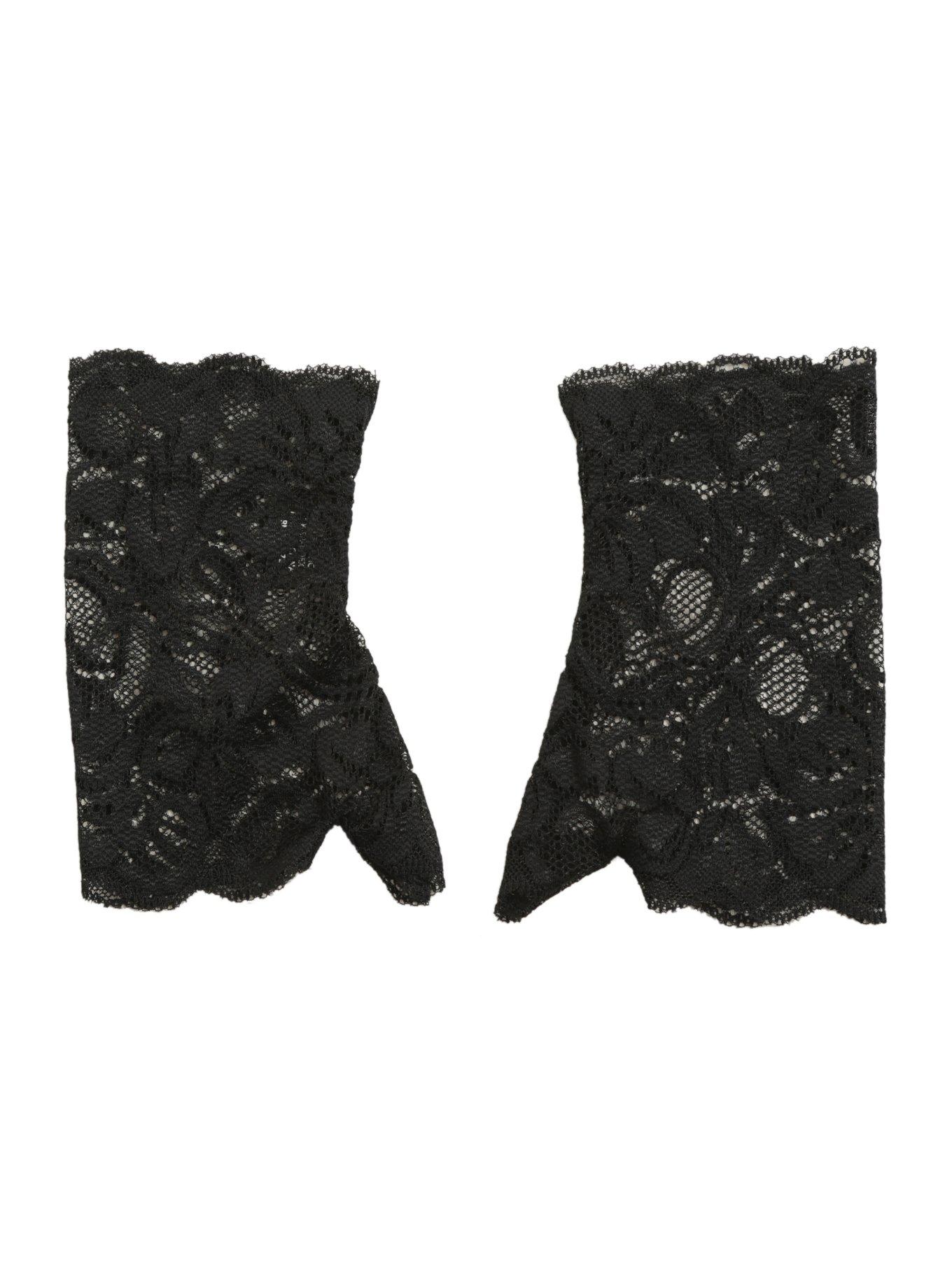 Black Lace Fingerless Gloves, , alternate