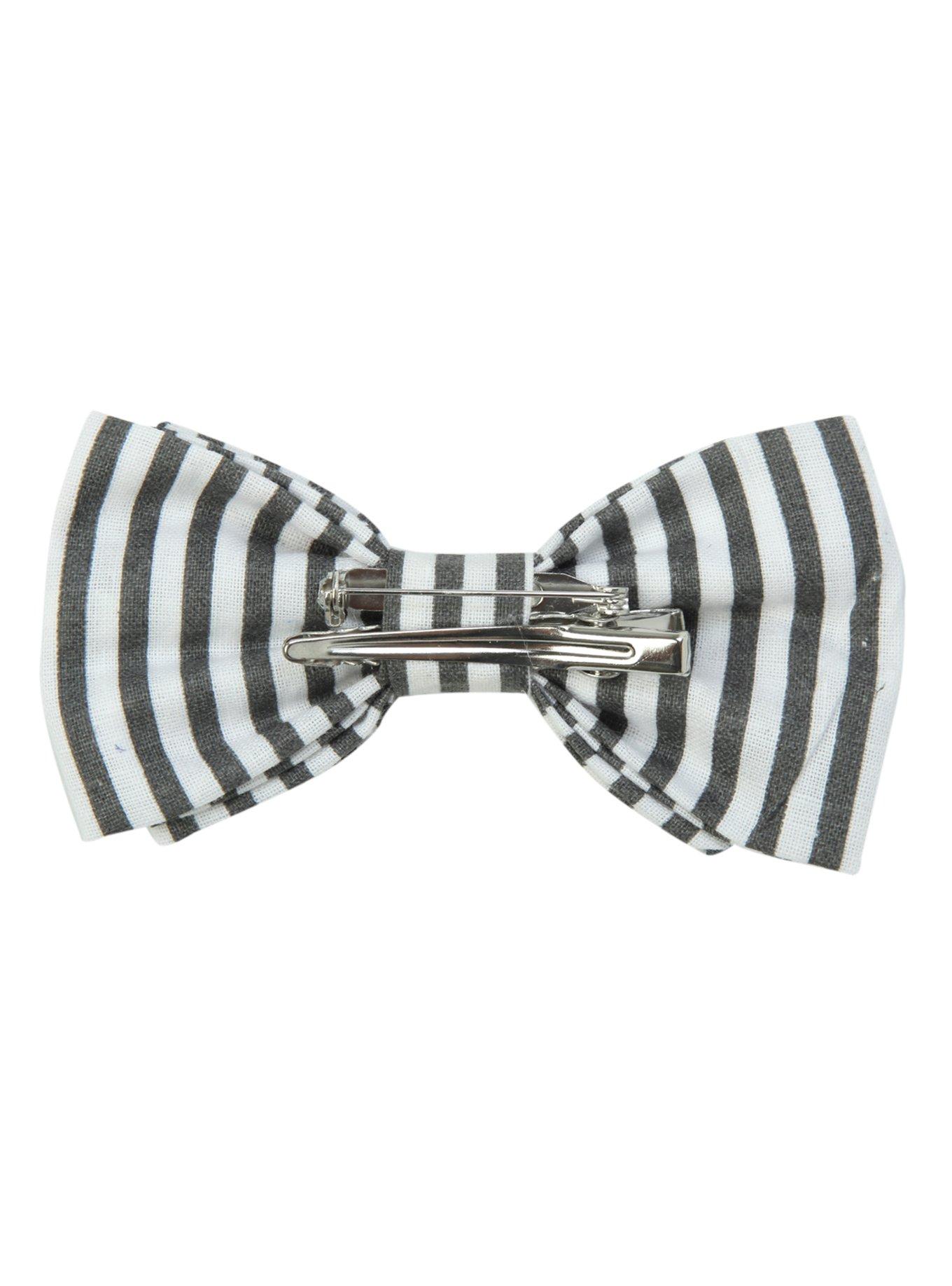Grey Striped Hair Bow, , alternate