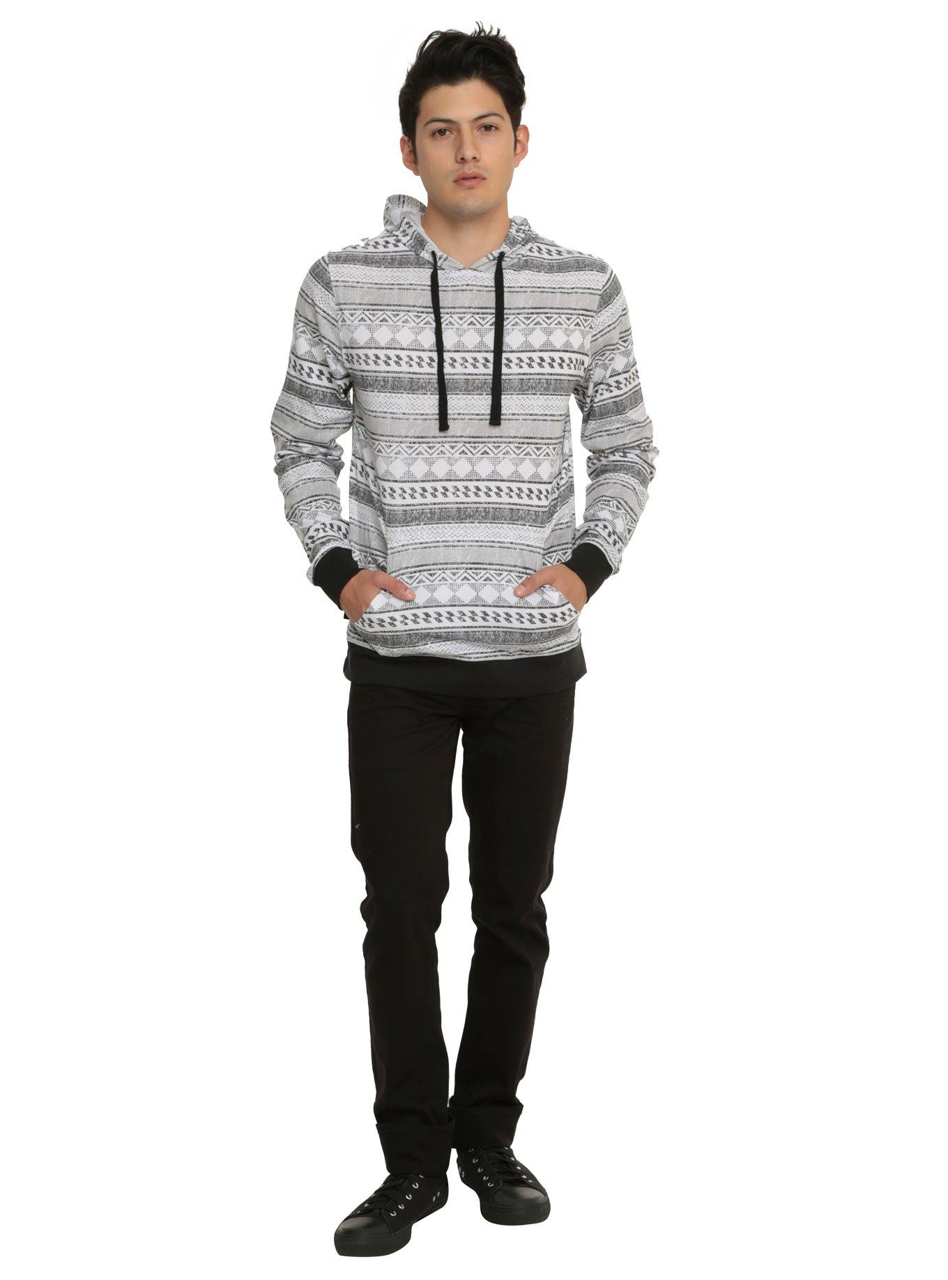 RUDE Distressed Geometric Stripe Hoodie, , alternate
