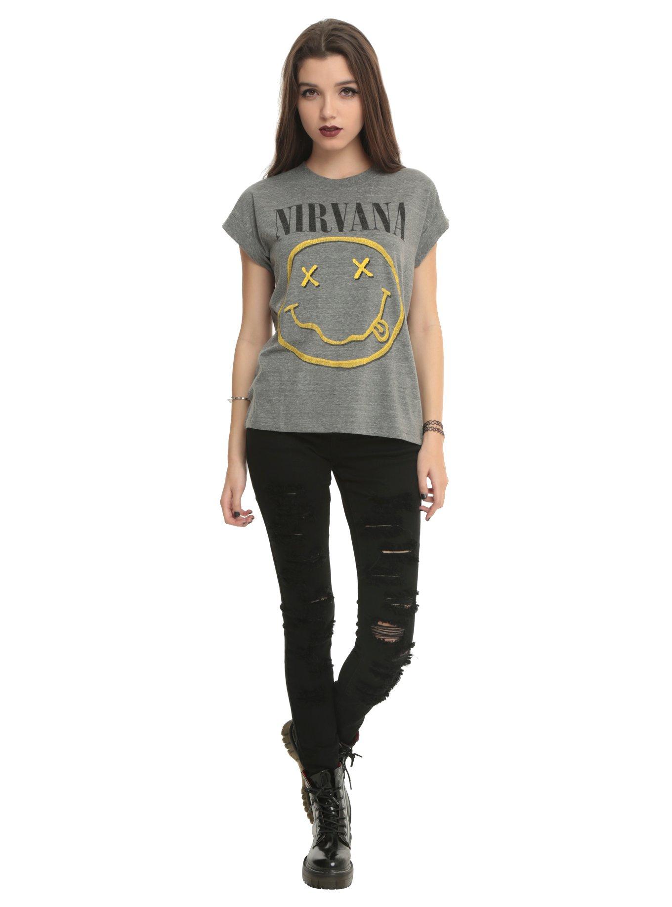 Nirvana Smiley Logo Girls Crop Top, , alternate