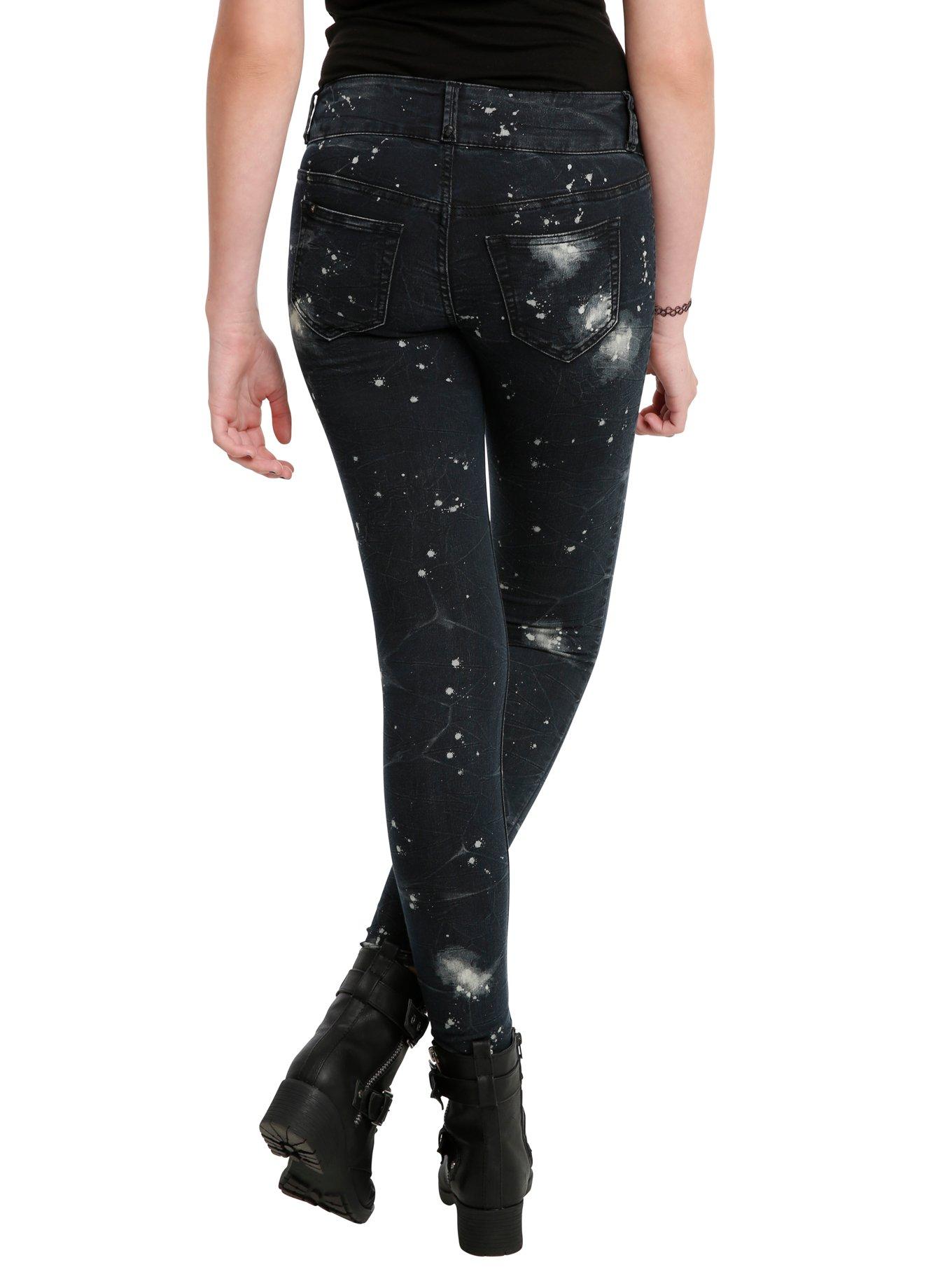 LOVEsick Crackle Bleach Splattered Super Skinny Jeans, , alternate