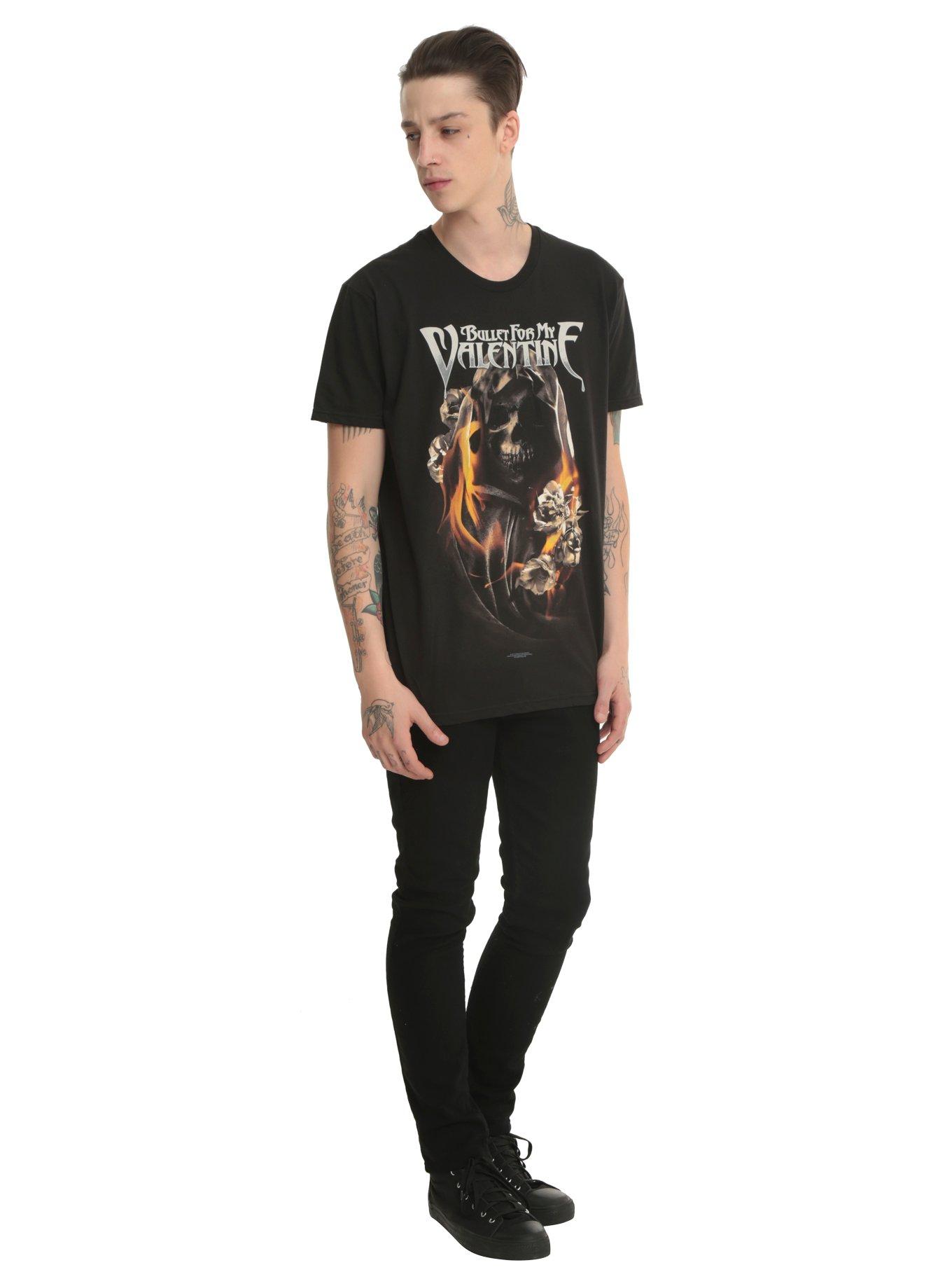 Bullet For My Valentine Skull Flowers Flames T-Shirt 2XL, , alternate