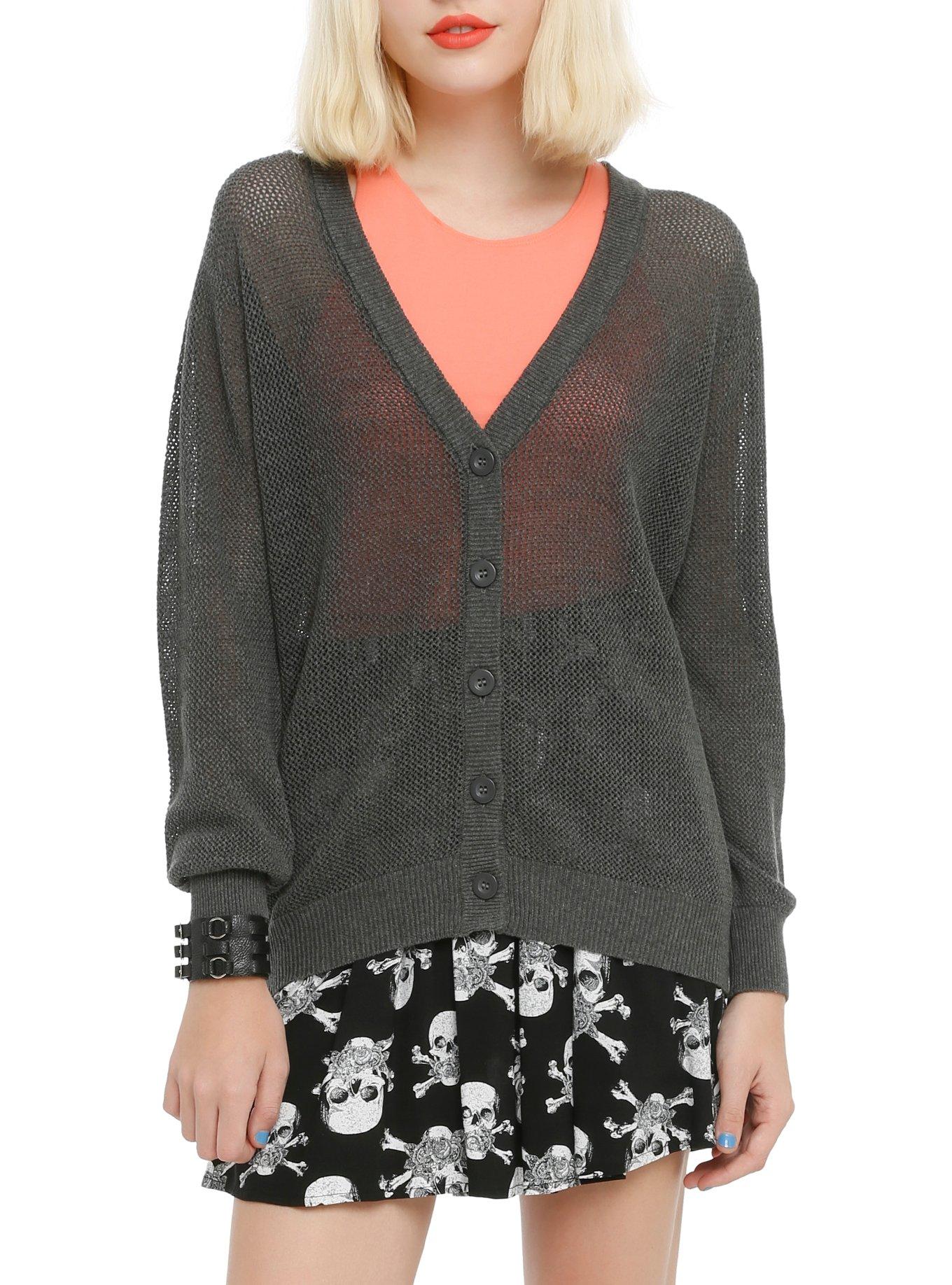 Grey Skull Button Cardigan, , alternate