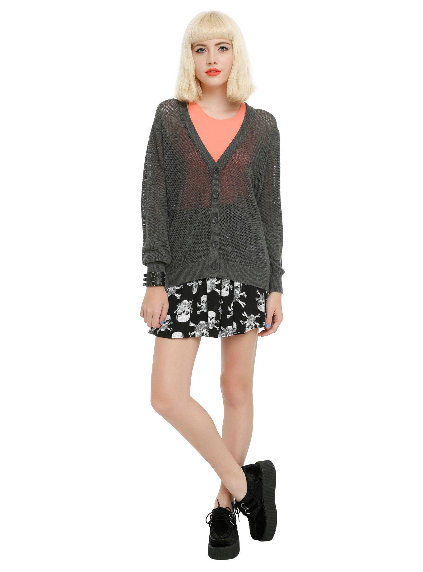 Grey Skull Button Cardigan, , alternate