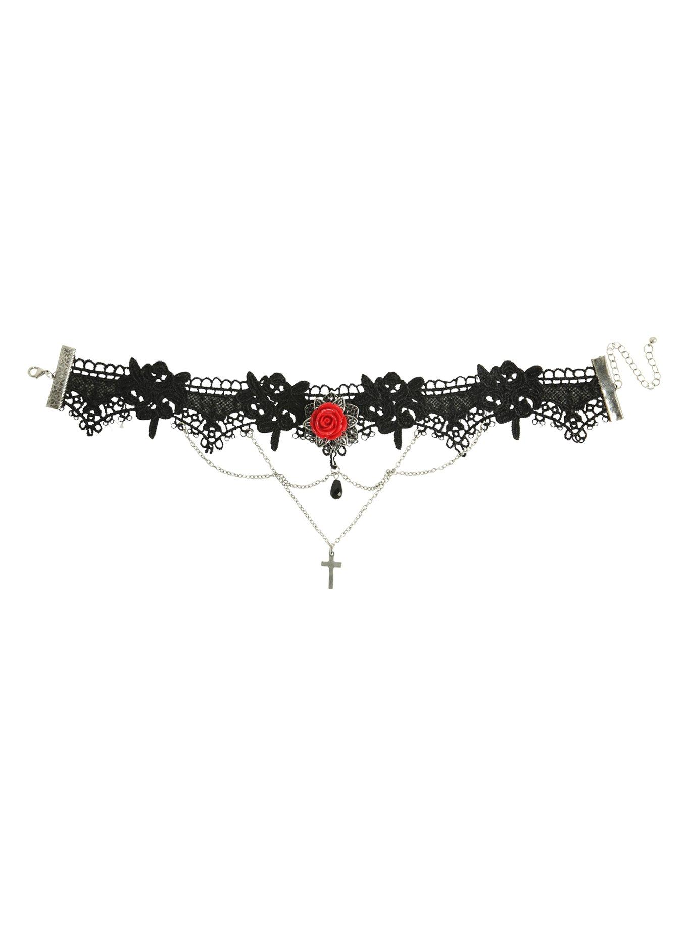 LOVEsick Goth Rose Choker, , alternate