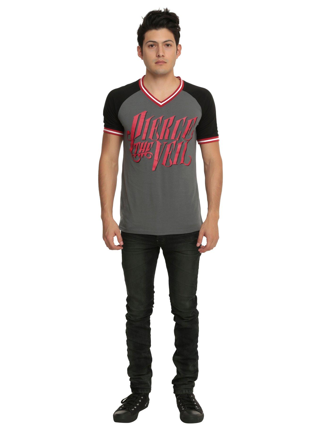 Pierce The Veil Logo Athletic V-Neck T-Shirt, BLACK, alternate