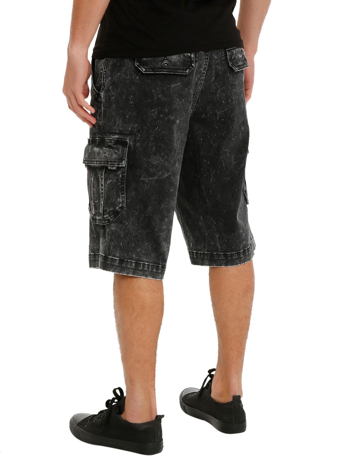 RUDE Black Wash Cargo Shorts, , alternate
