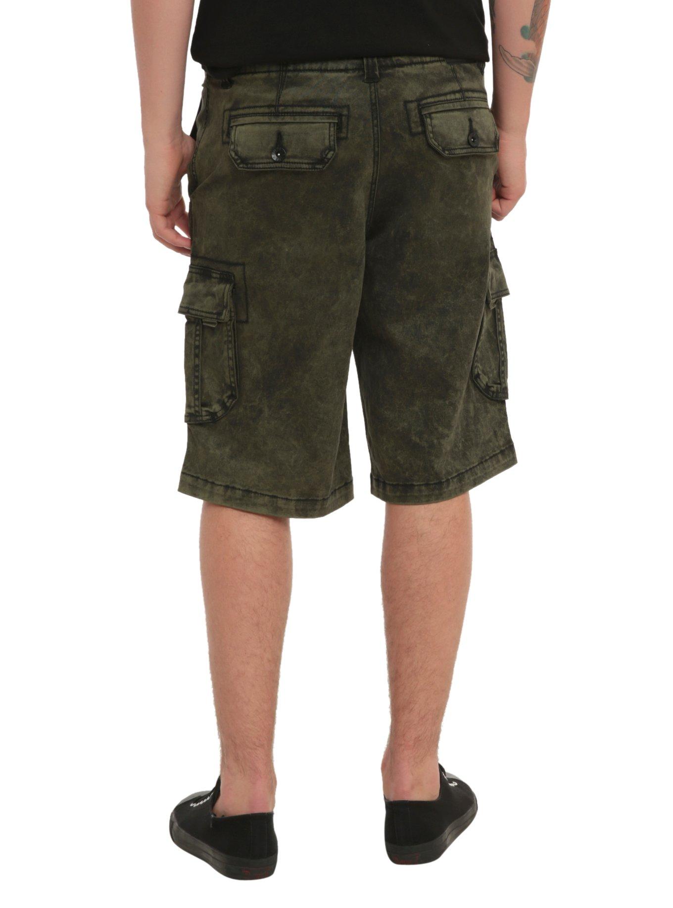 RUDE Olive Black Wash Cargo Shorts, OLIVE, alternate