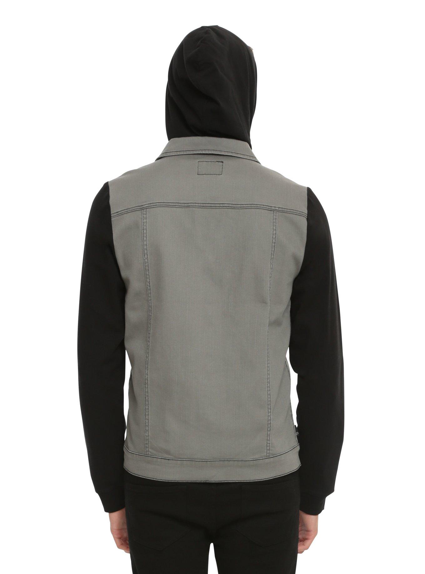 RUDE Grey Denim Black Fleece Hooded Jacket, BLACK, alternate