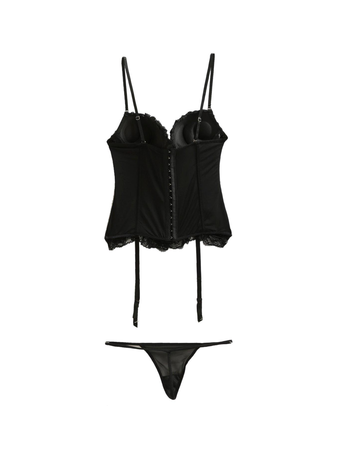 Black Rose Lace-Up Bustier Set, , alternate