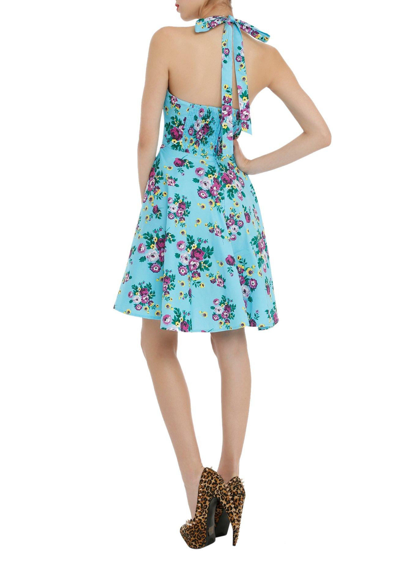 Hell Bunny Turquoise Floral Halter Dress, TURQUOISE, alternate