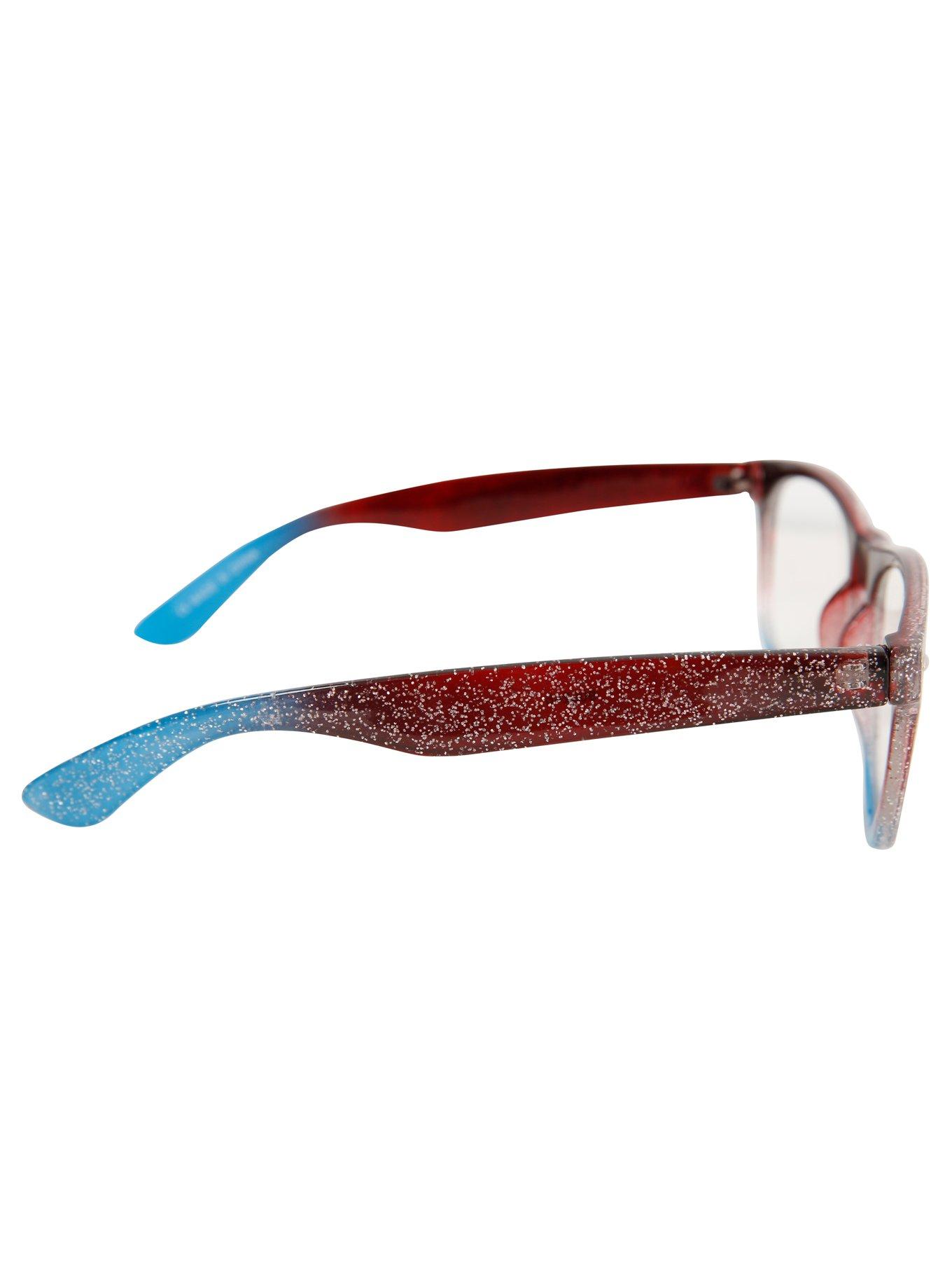 Purple Blue Ombre Glitter Retro Clear Lens Glasses, , alternate